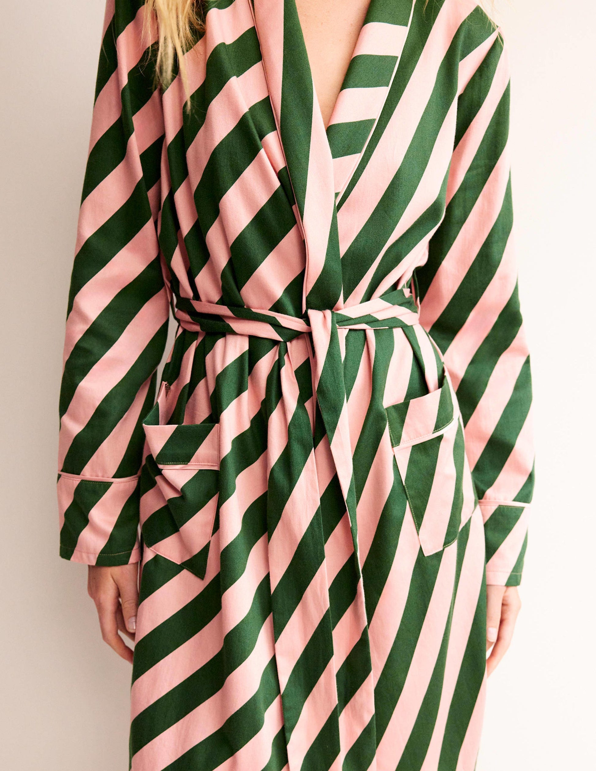 Robe de chambre en satinette de coton-Rose rosette, vert amazonien-2