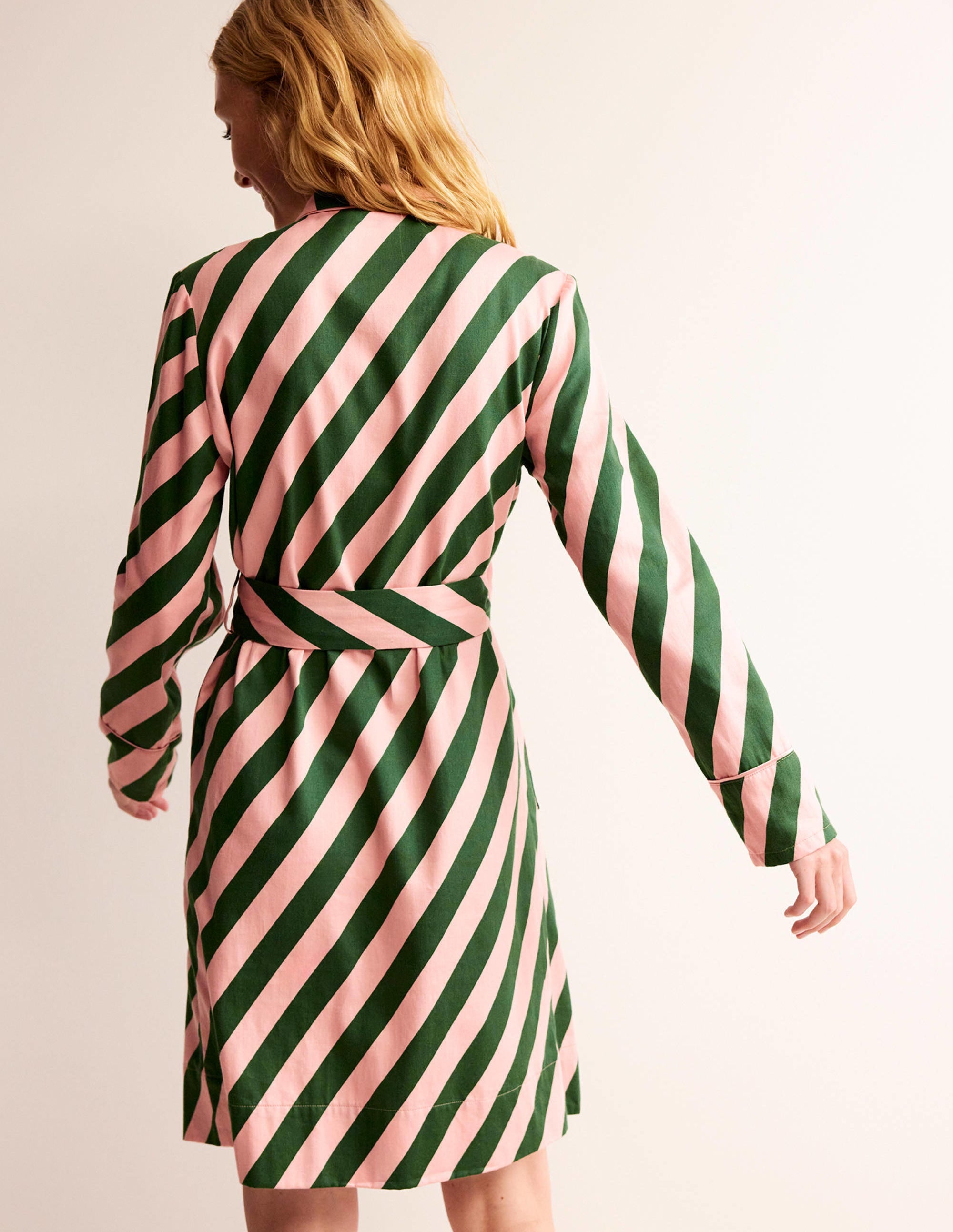 Robe de chambre en satinette de coton-Rose rosette, vert amazonien - Image 3