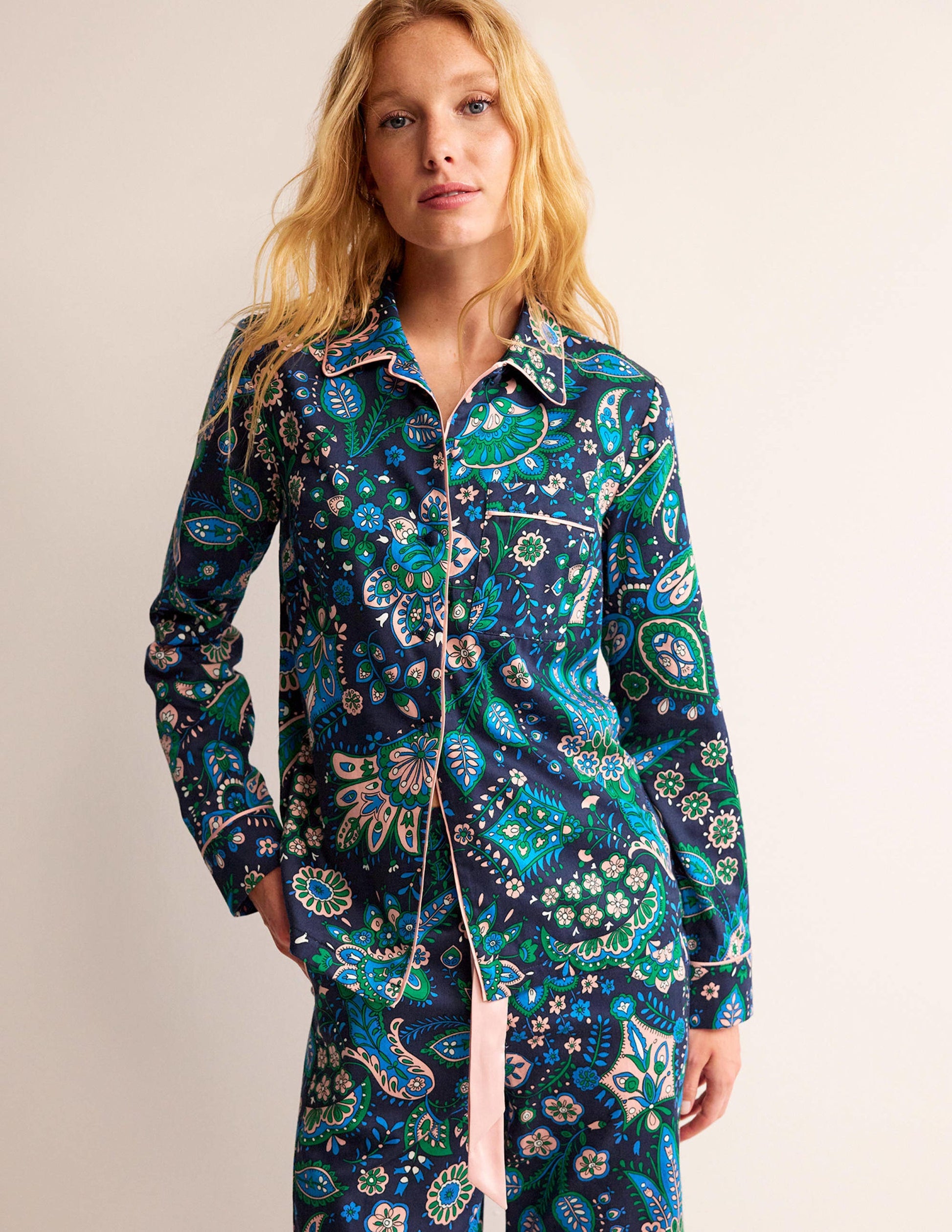 Haut de pyjama en satinette de coton-Multi, motif Azalea Bloom-1