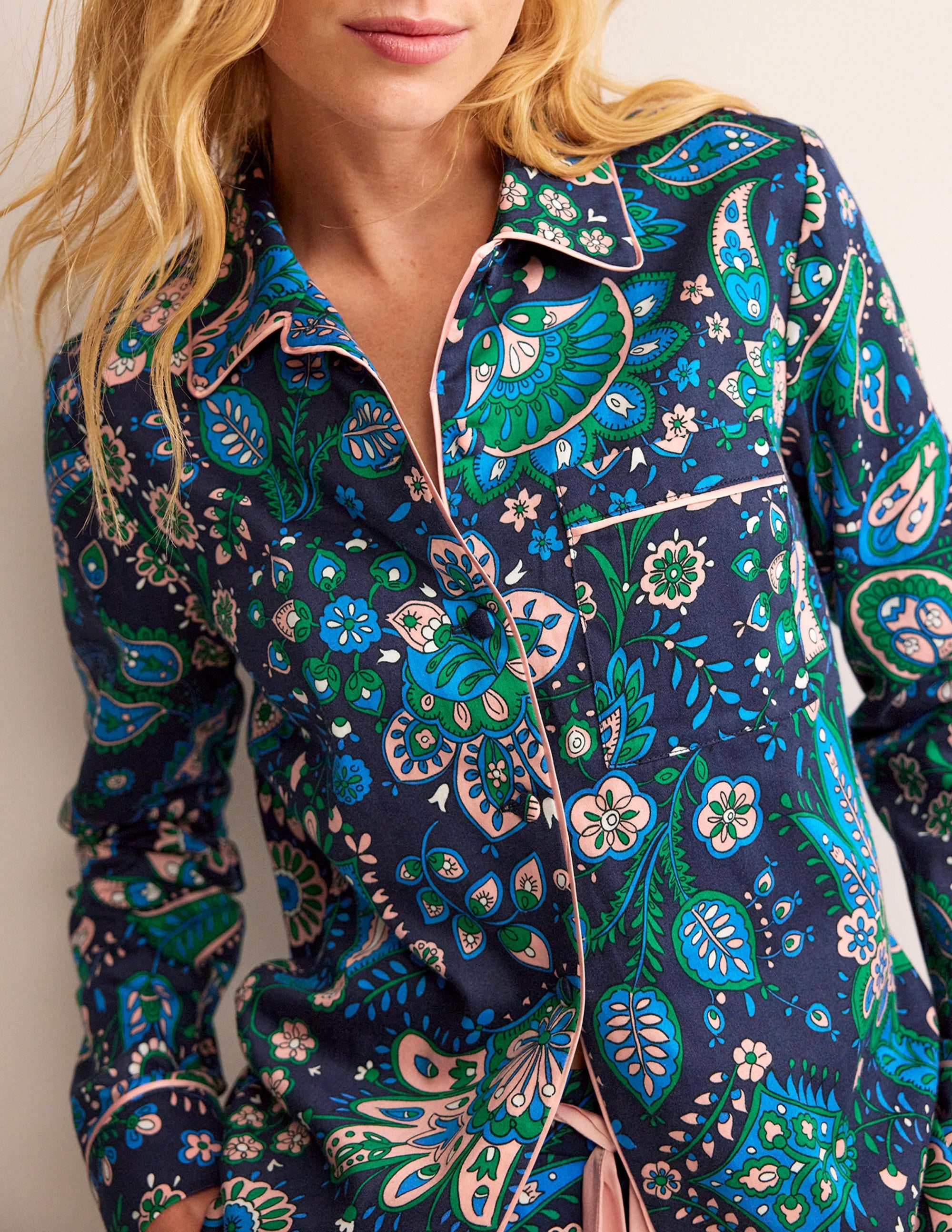 Haut de pyjama en satinette de coton-Multi, motif Azalea Bloom - Image 2