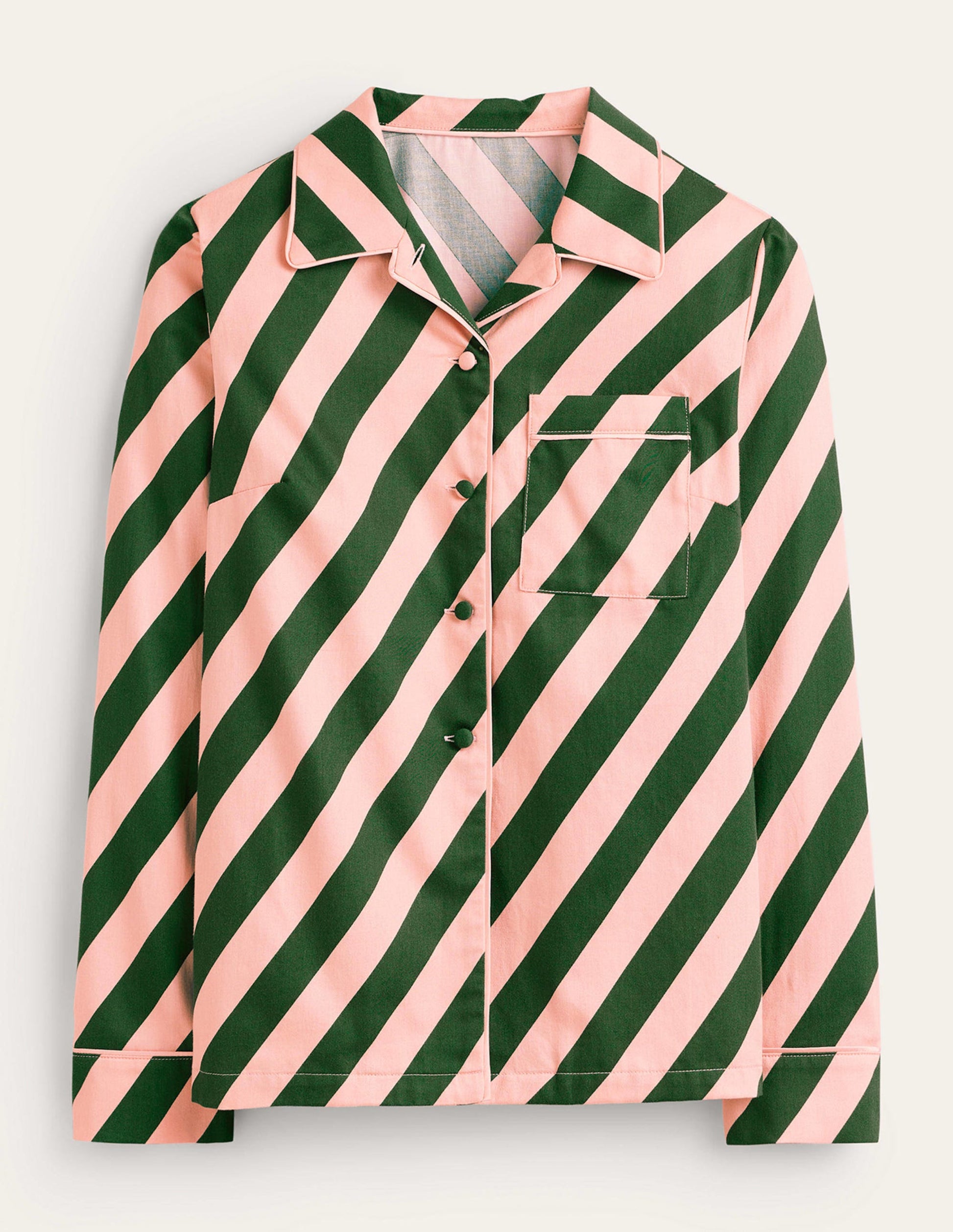 Haut de pyjama en satinette de coton-Rayé rose rosette et vert-5