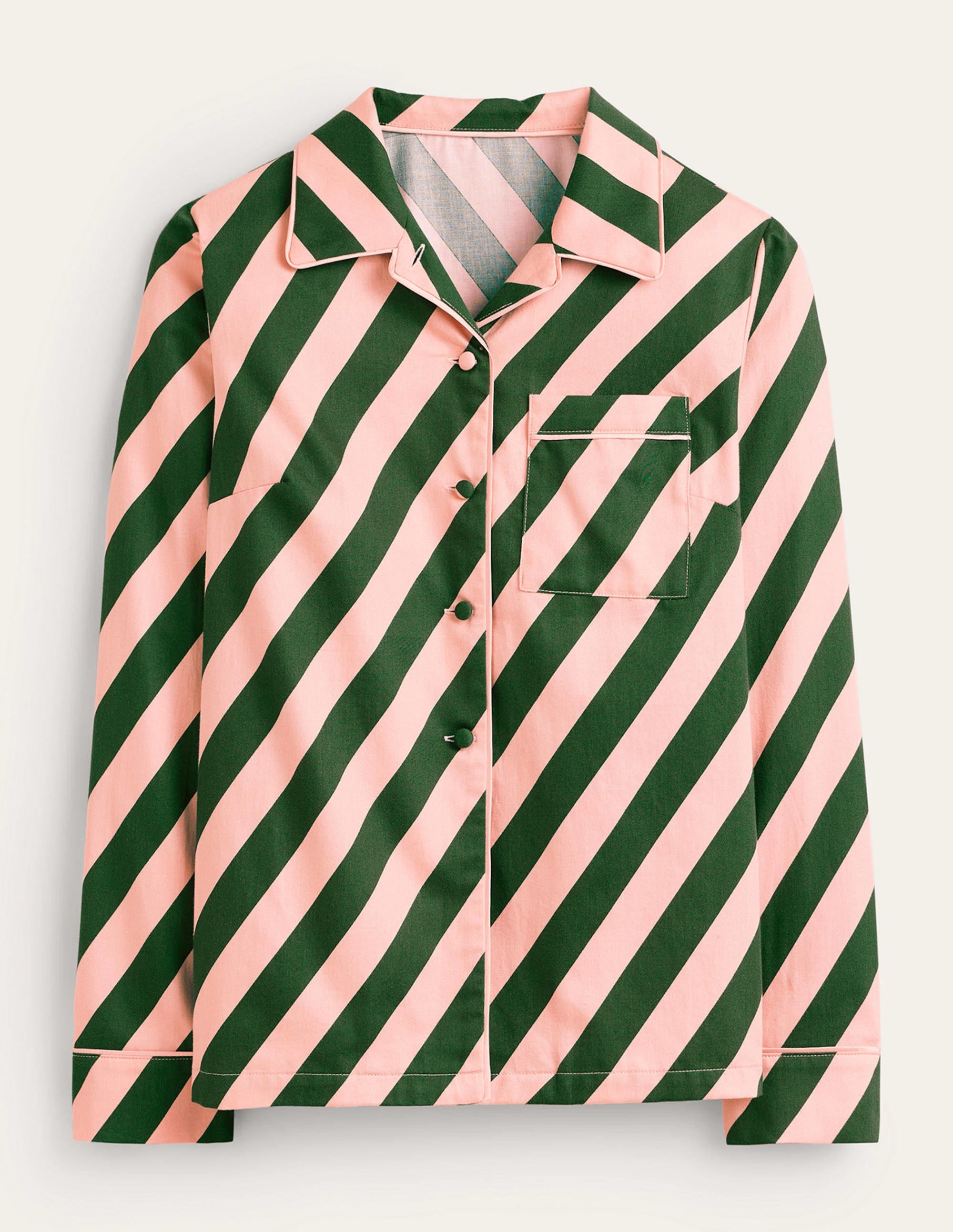 Haut de pyjama en satinette de coton-Rayé rose rosette et vert - Image 5