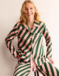 Haut de pyjama en satinette de coton-Rayé rose rosette et vert