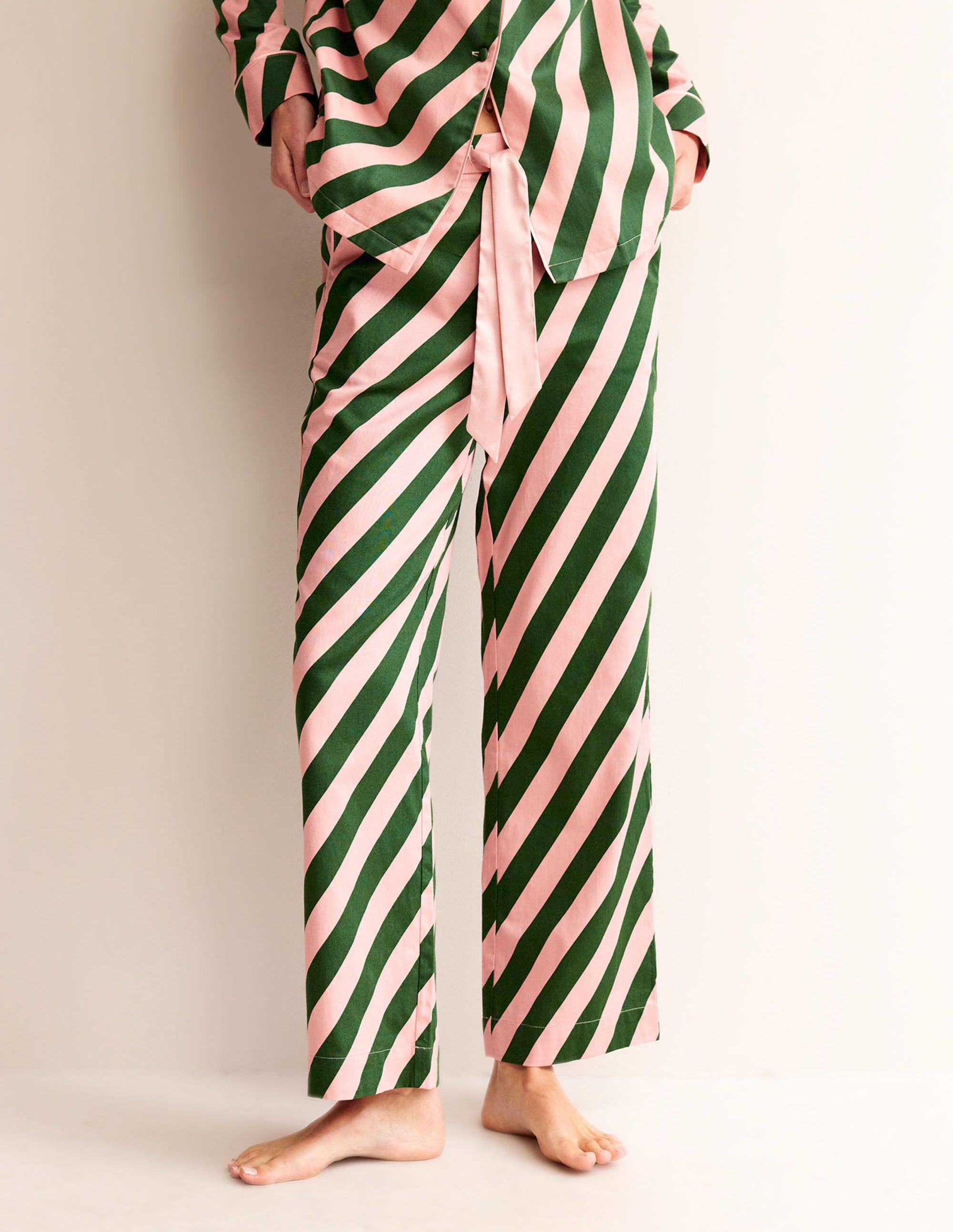 Cotton Sateen Pyjama Trousers-Pink Cherry Cascade - Image 4