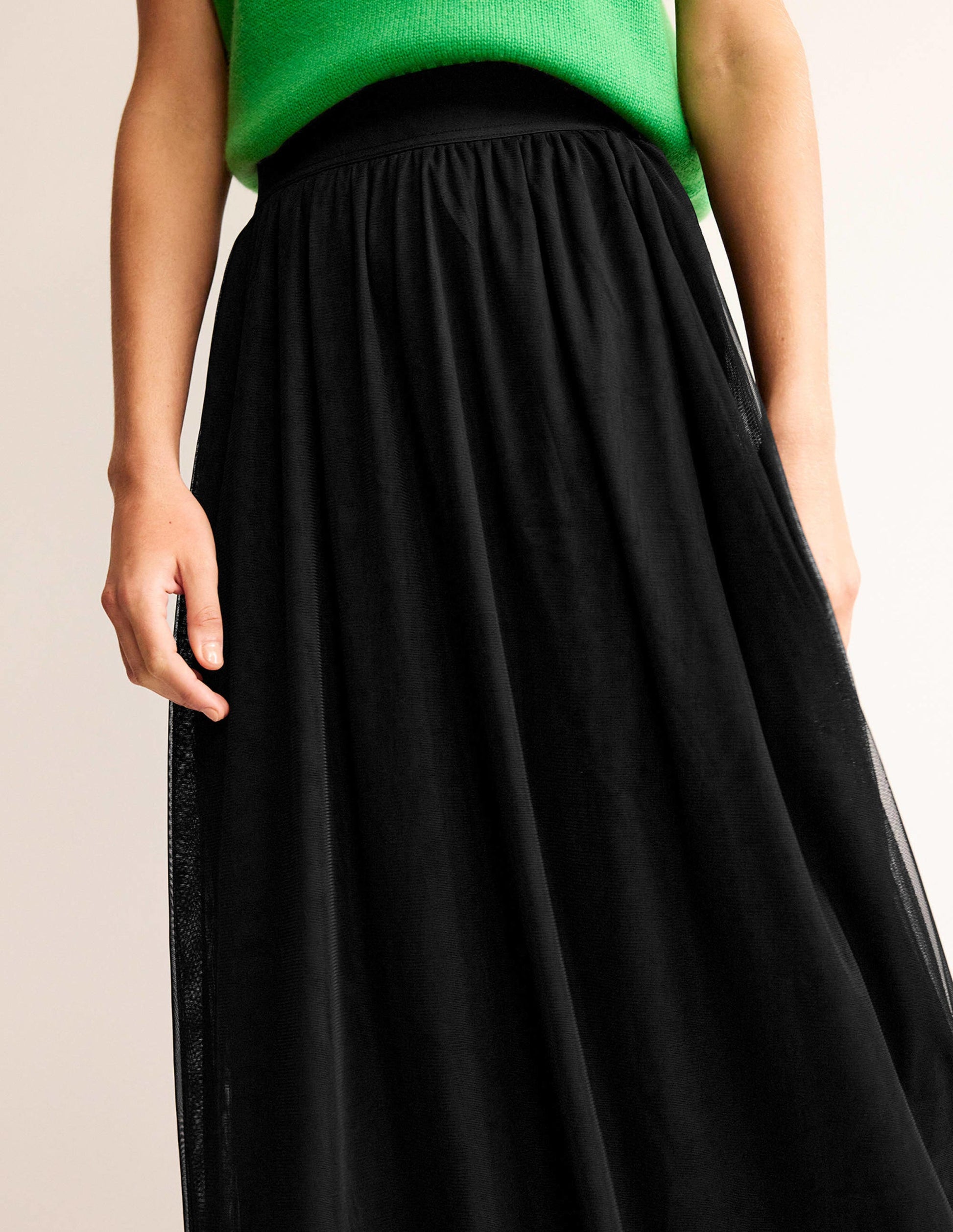 Jupe midi corolle en tulle-Noir-2