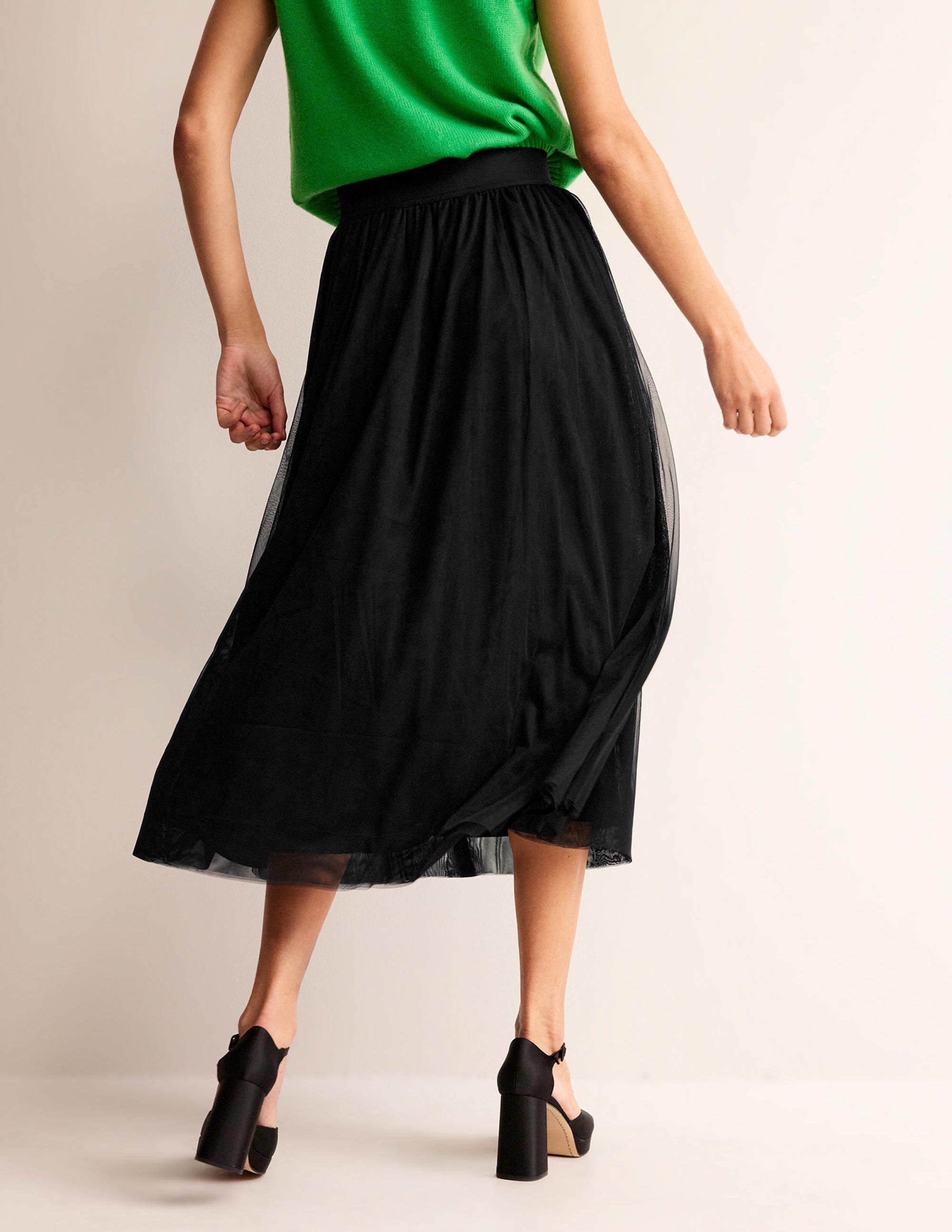 Jupe midi corolle en tulle-Noir - Image 3