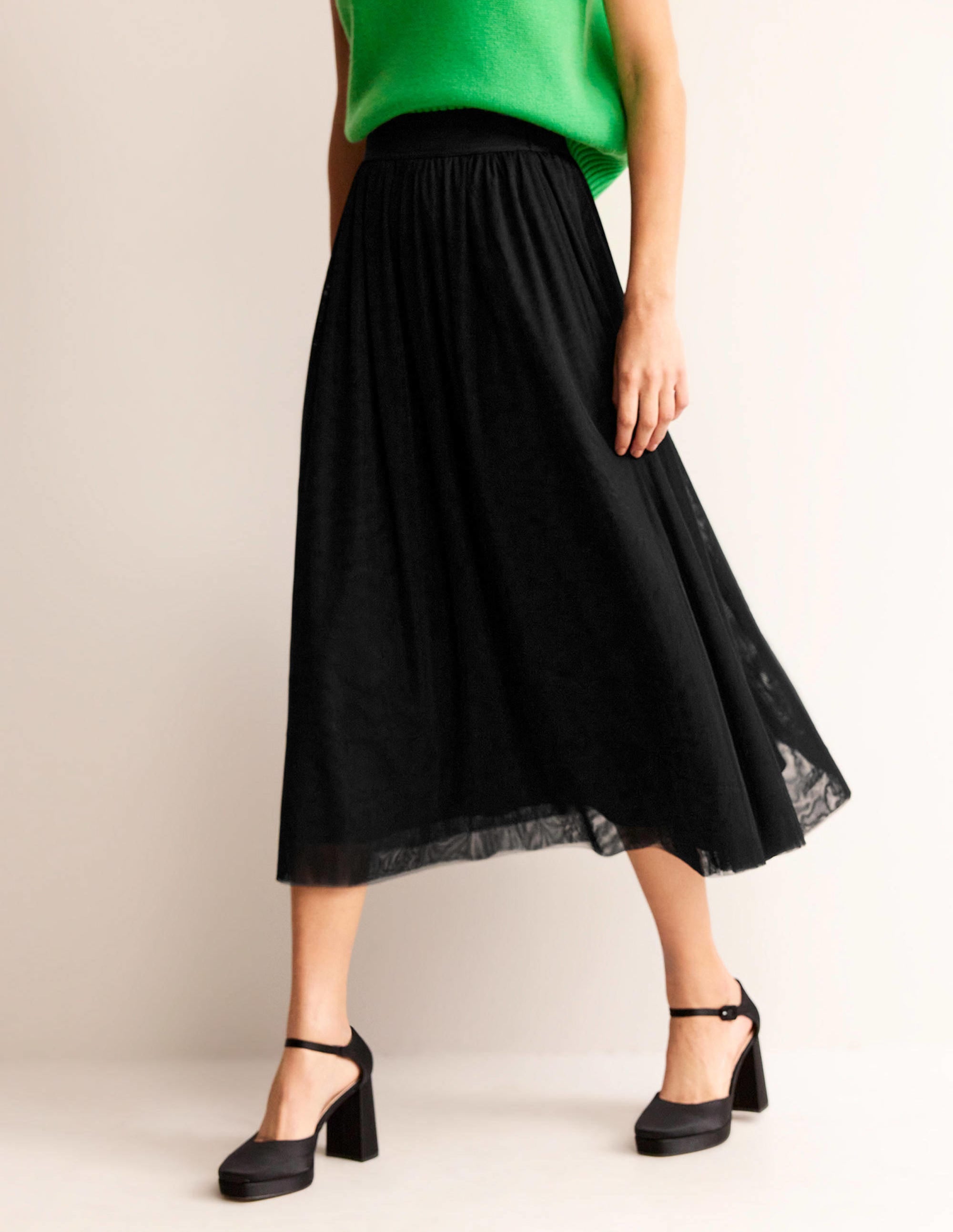 Jupe midi corolle en tulle-Noir - Image 4