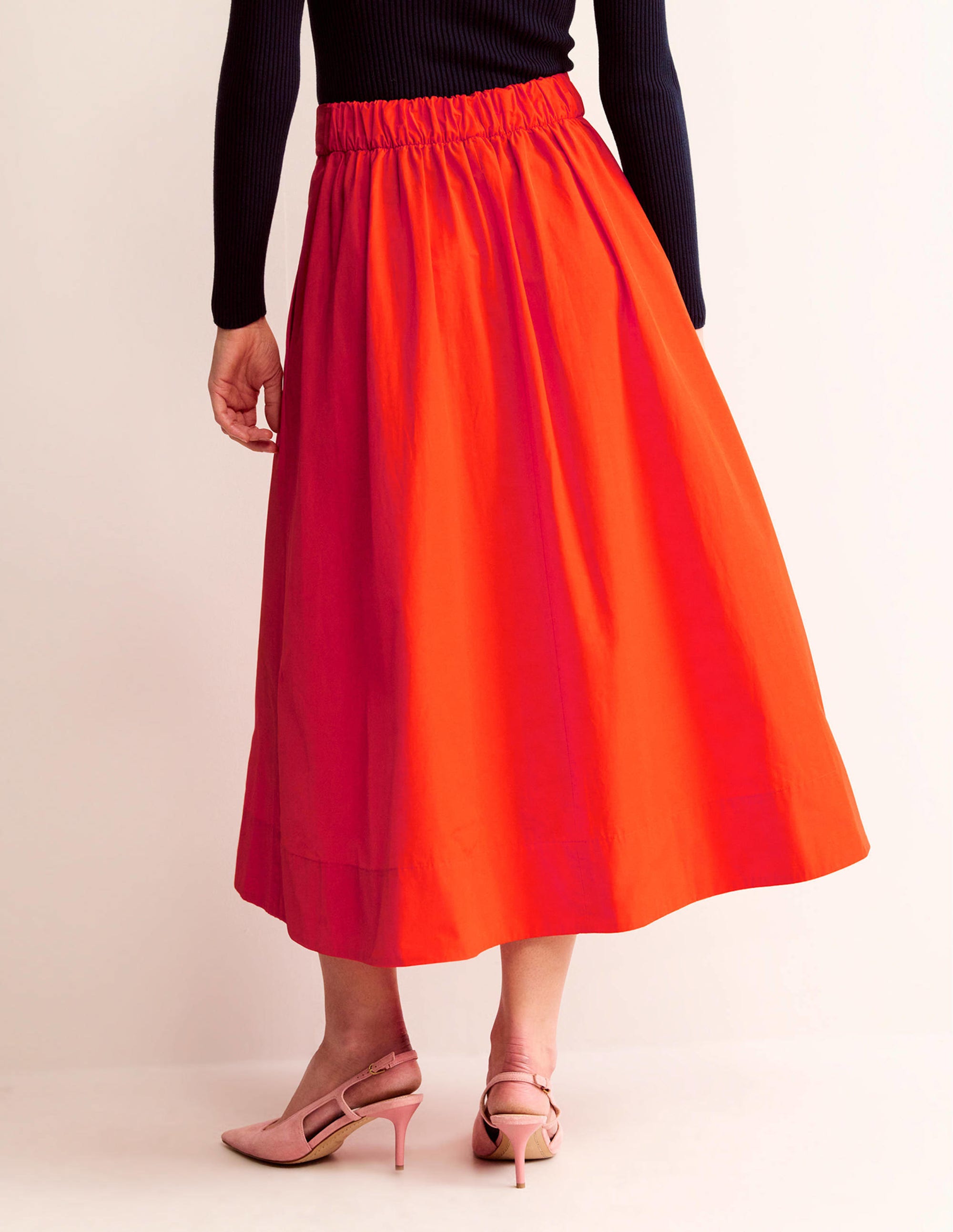 Jupe midi en taffetas à enfiler-Rouge - Image 3