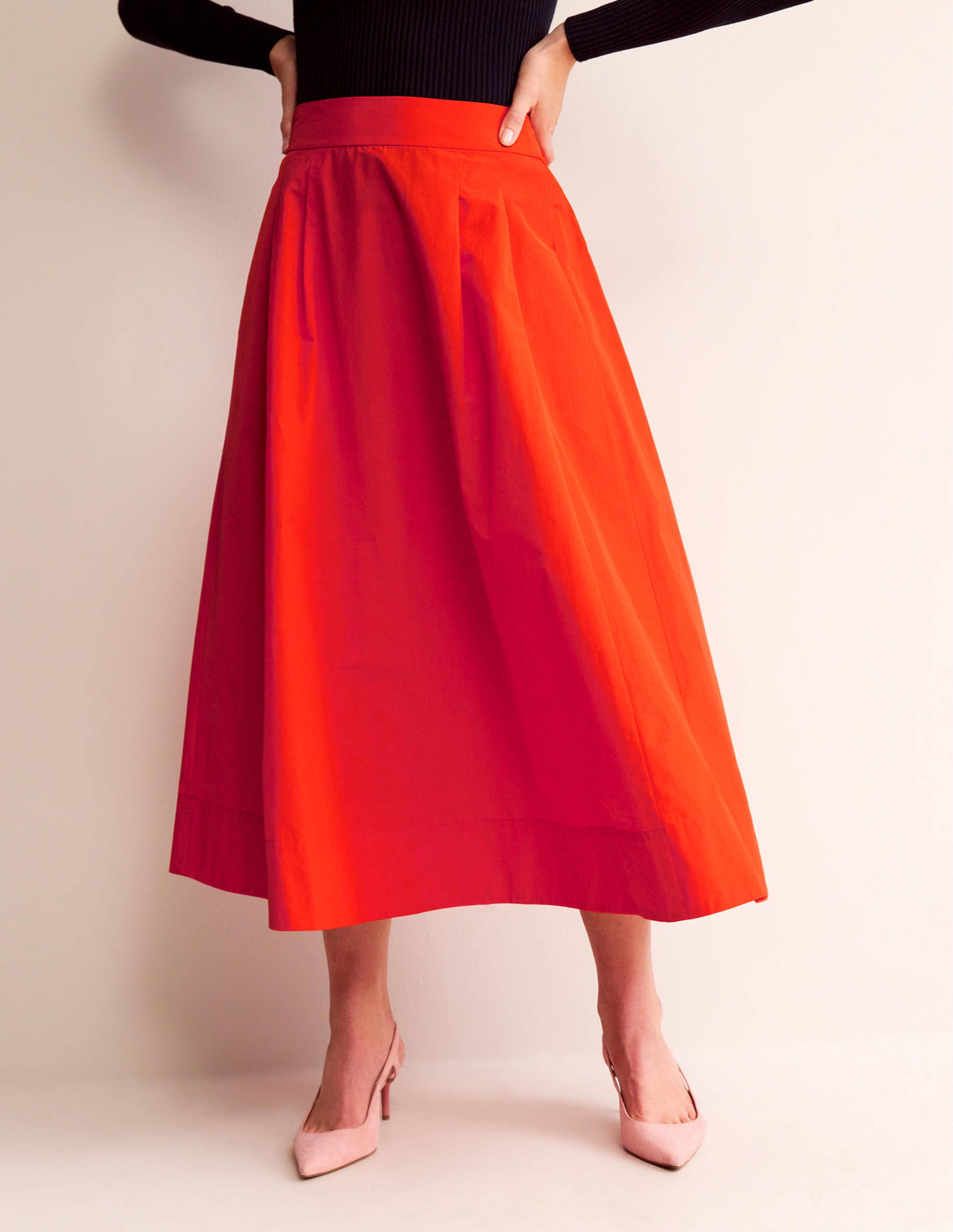 Jupe midi en taffetas à enfiler-Rouge - Image 4