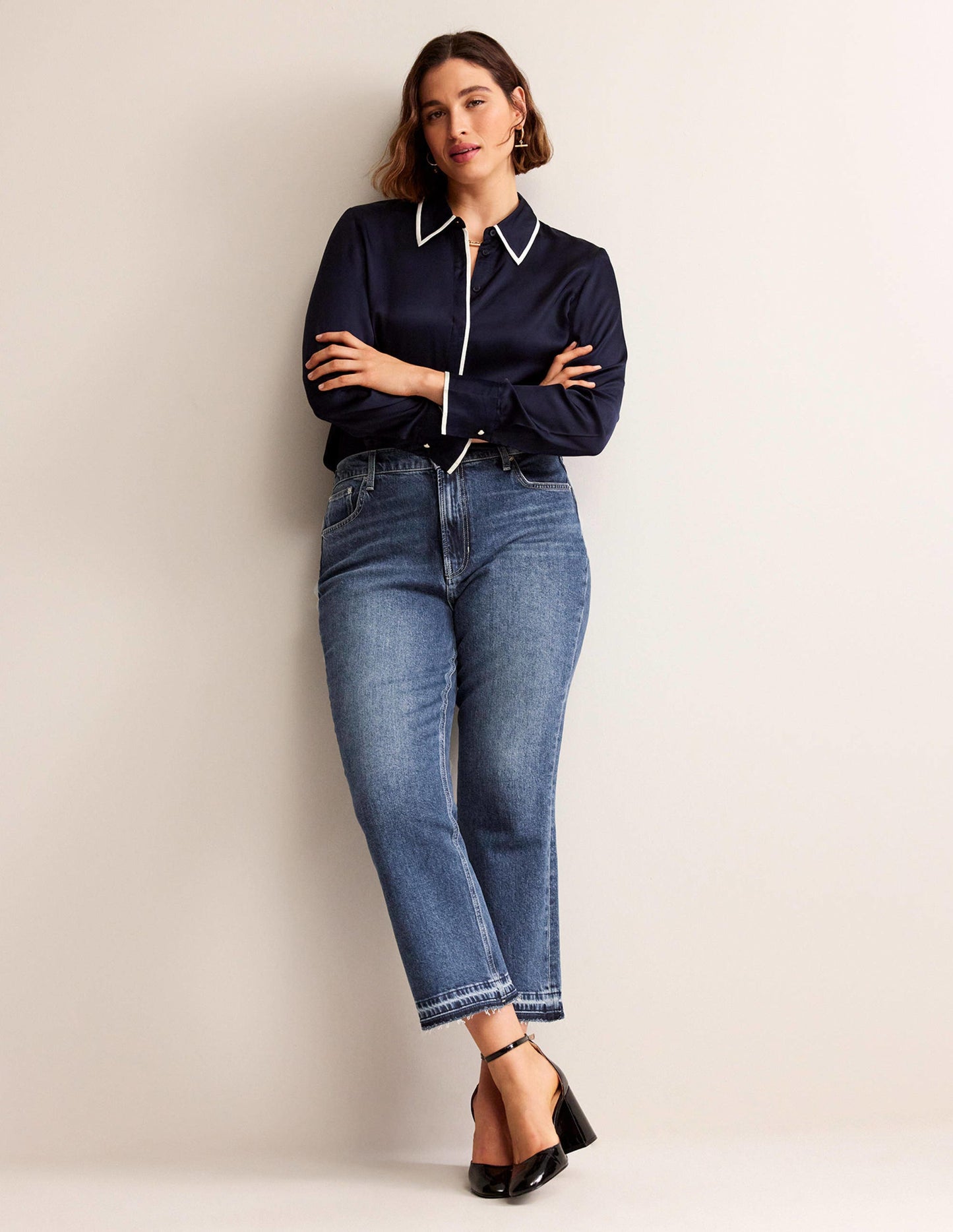 Mittelhohe Jeans mit Schlag-Dunkles Vintageblau