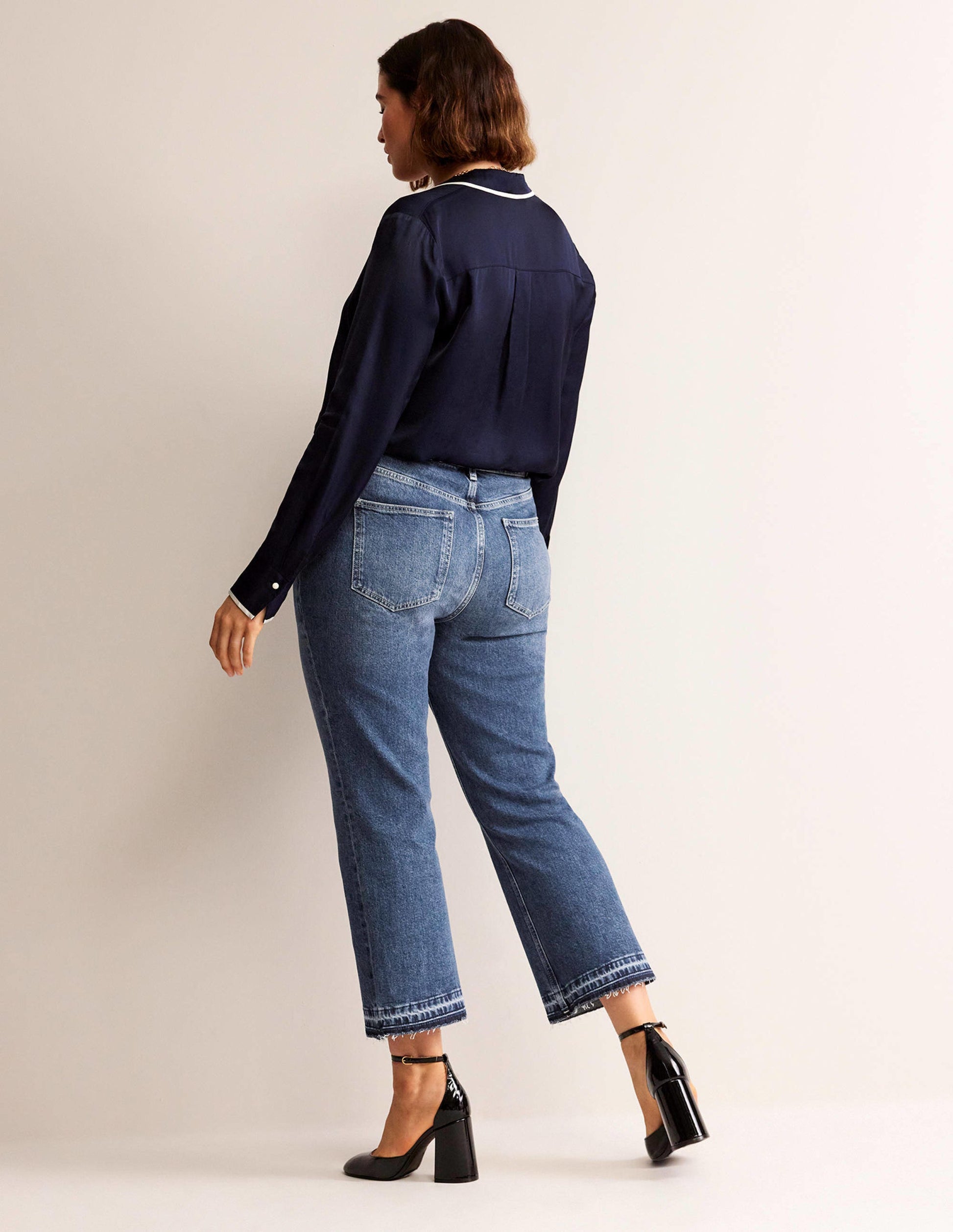 Mittelhohe Jeans mit Schlag-Dunkles Vintageblau-7