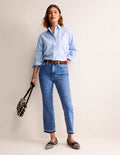 Mittelhohe Jeans mit Schlag-Mittleres Vintageblau