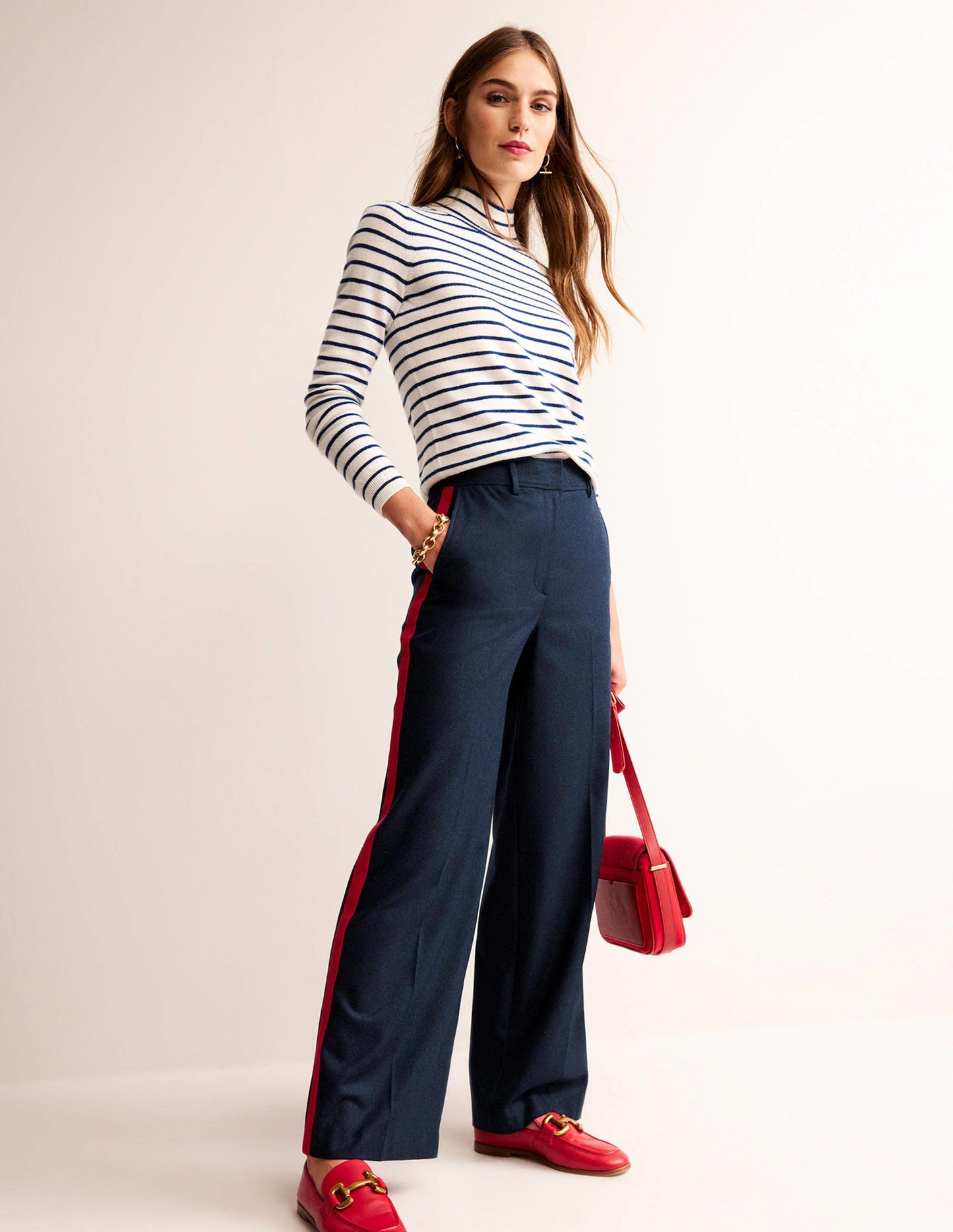 Westbourne Wool Trousers-Navy with Red Stripe