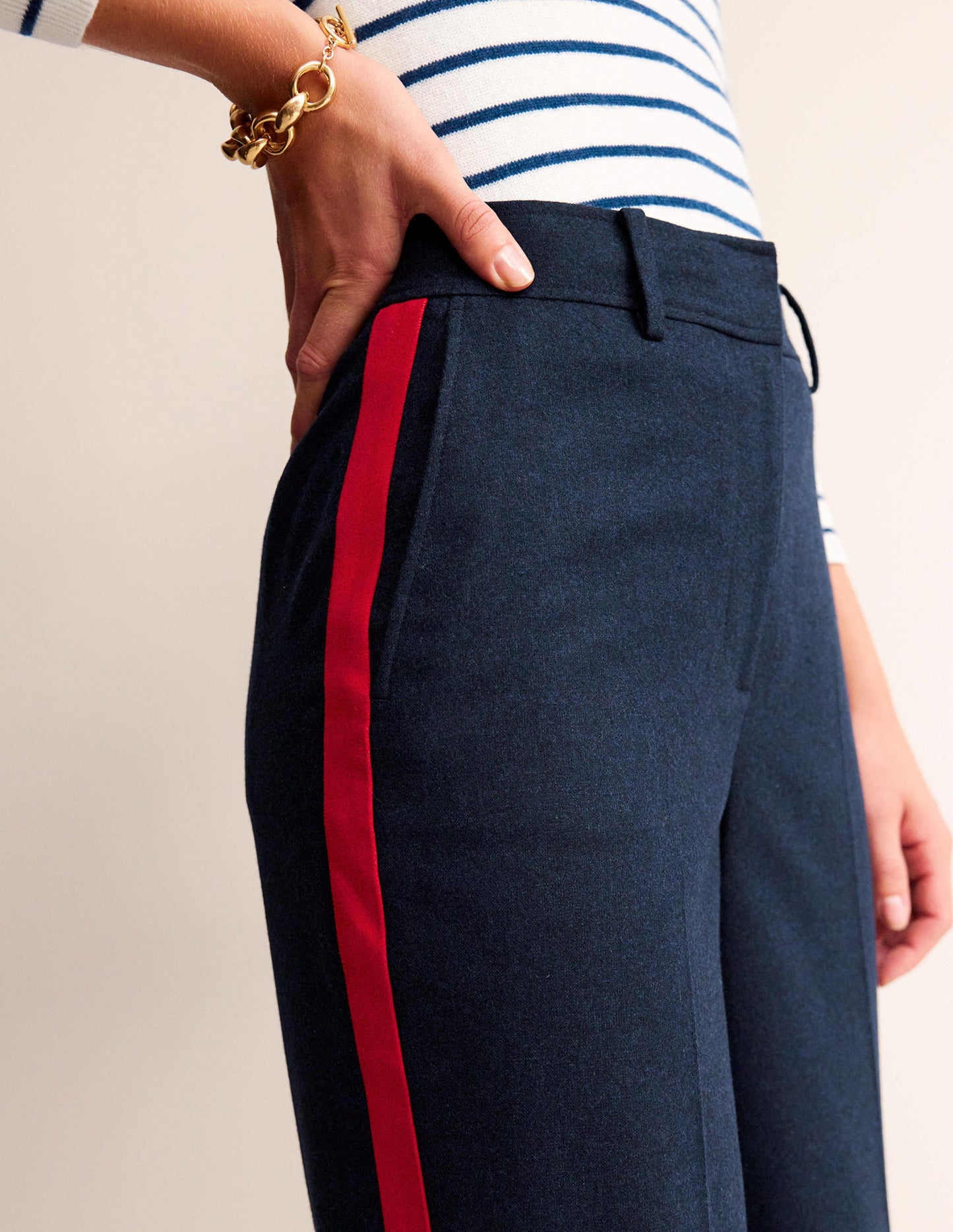 Westbourne Wool Trousers-Navy with Red Stripe