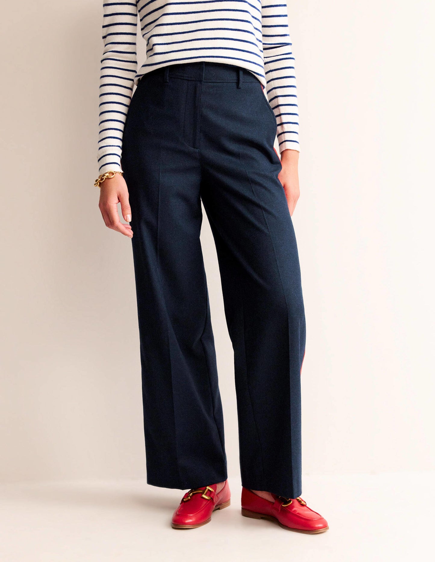 Westbourne Wool Trousers-Navy with Red Stripe