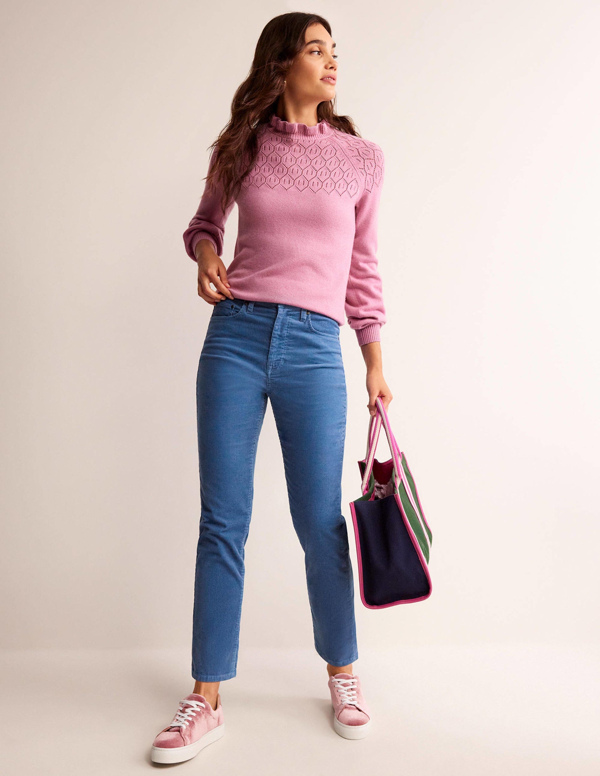 Schmal geschnittene Cord-Jeans mit 5 Taschen-Azurblau-1