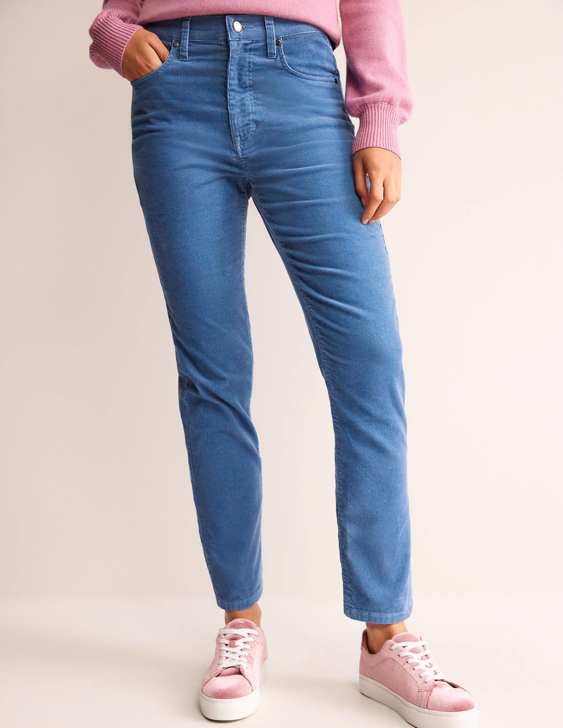 Schmal geschnittene Cord-Jeans mit 5 Taschen-Azurblau-4