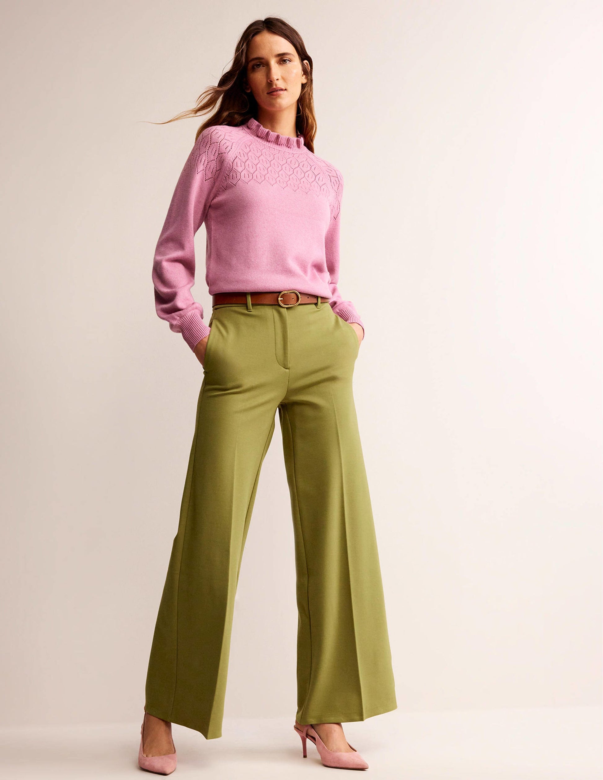 Jersey-Hose mit weitem Bein-Olivgrün-1