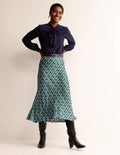 Jupe midi Cecelia-Vert amazonien, Motif Ribbon Wave