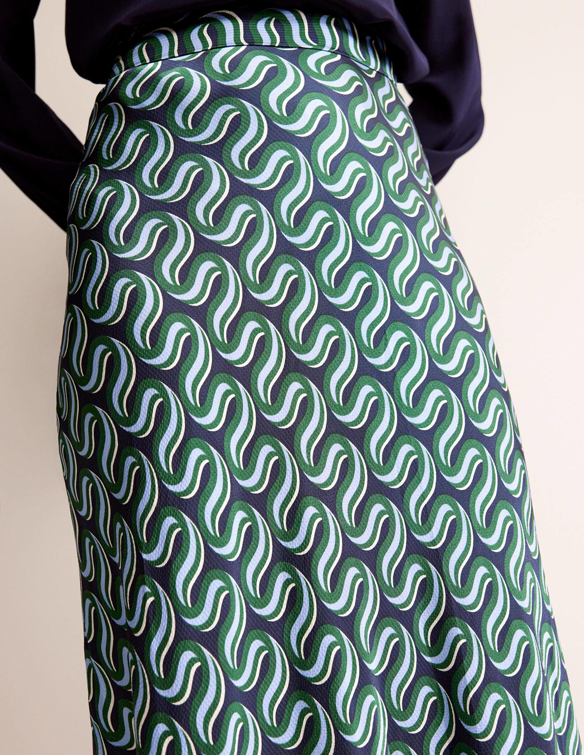 Jupe midi Cecelia-Vert amazonien, Motif Ribbon Wave - Image 2