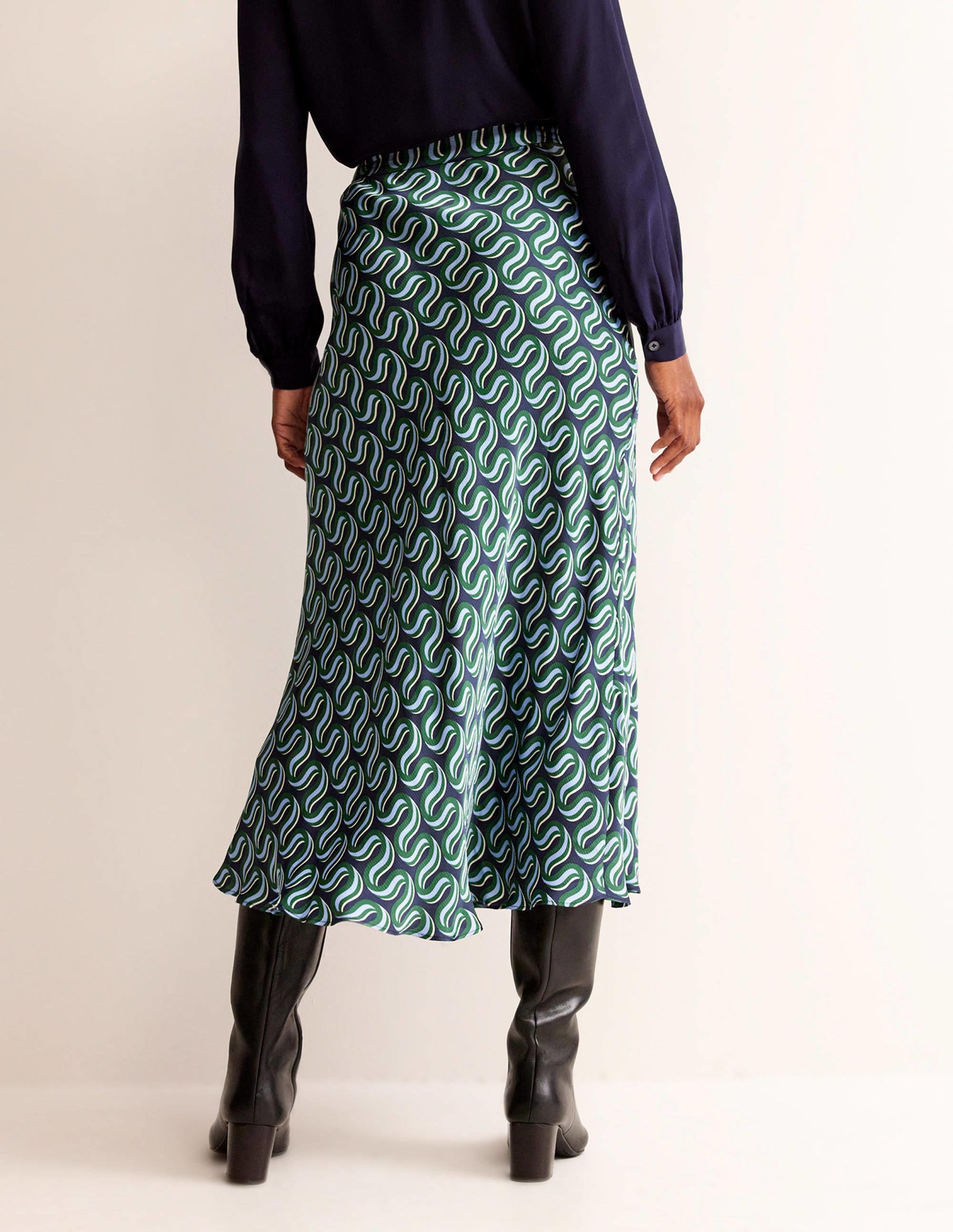 Jupe midi Cecelia-Vert amazonien, Motif Ribbon Wave - Image 3