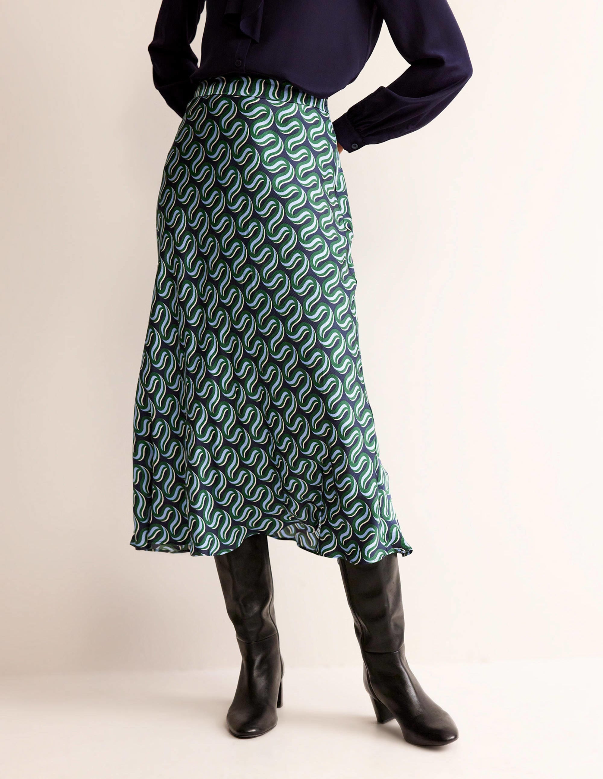 Jupe midi Cecelia-Vert amazonien, Motif Ribbon Wave - Image 4