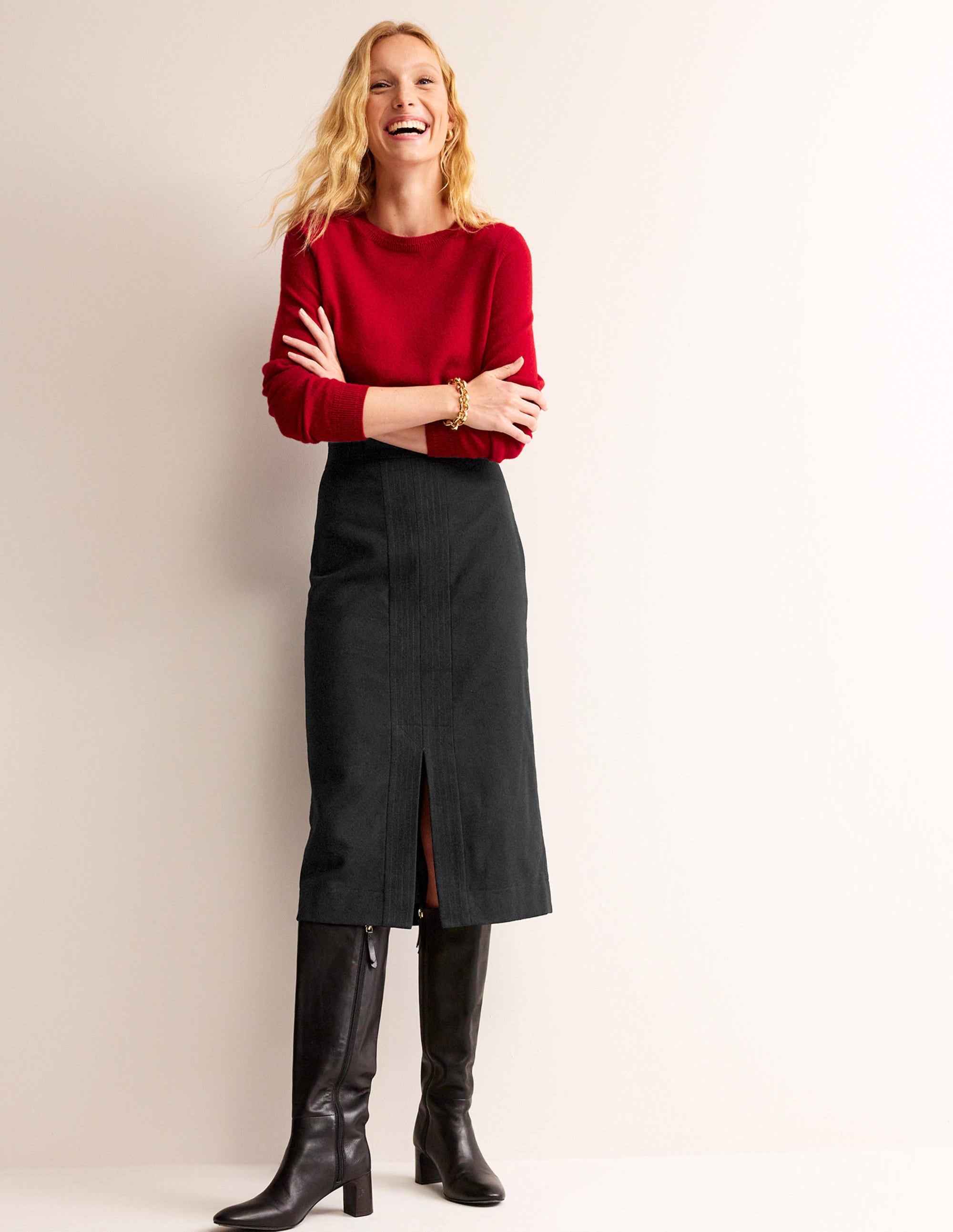 Jupe crayon en laine-Noir - Image 1