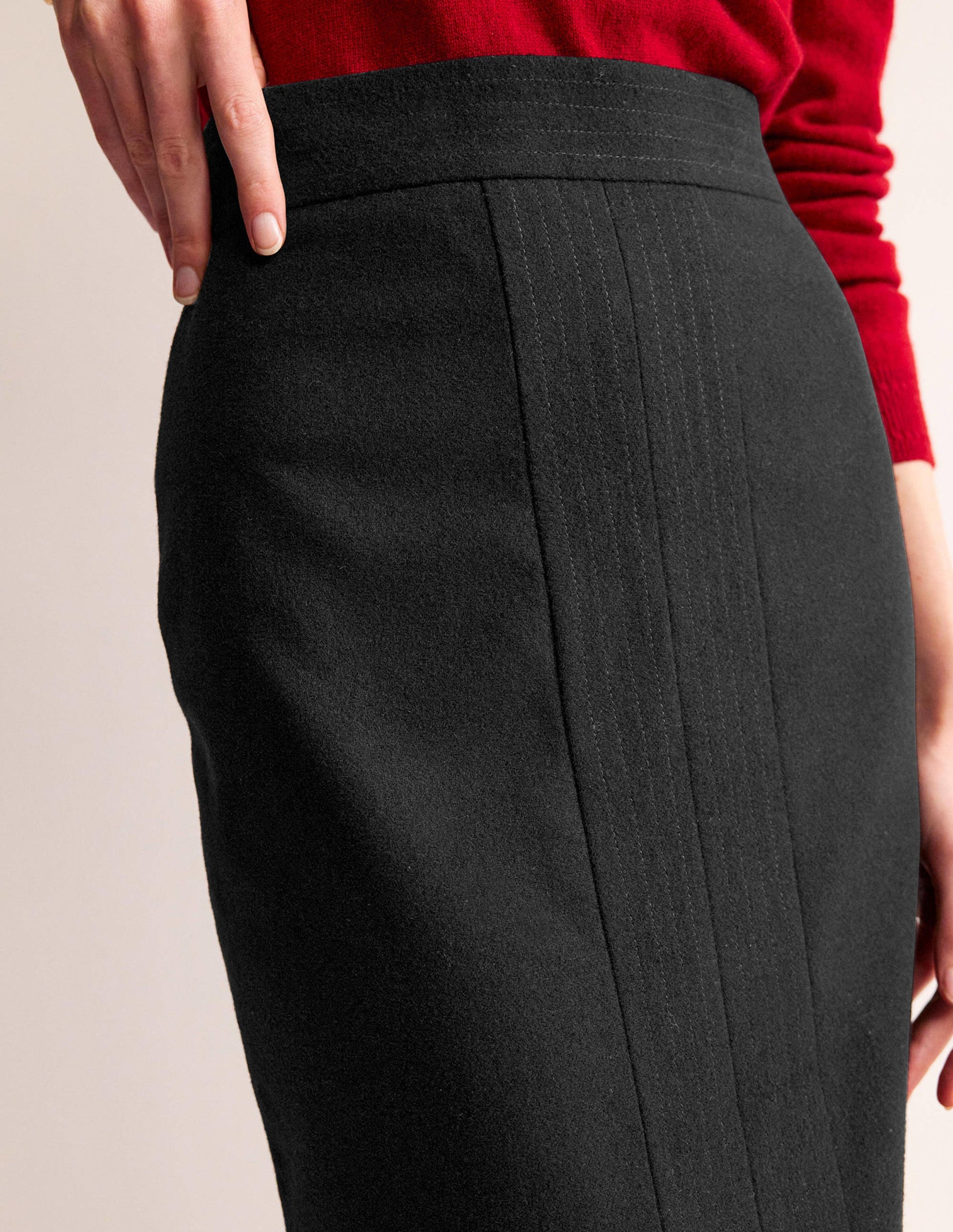 Jupe crayon en laine-Noir-2