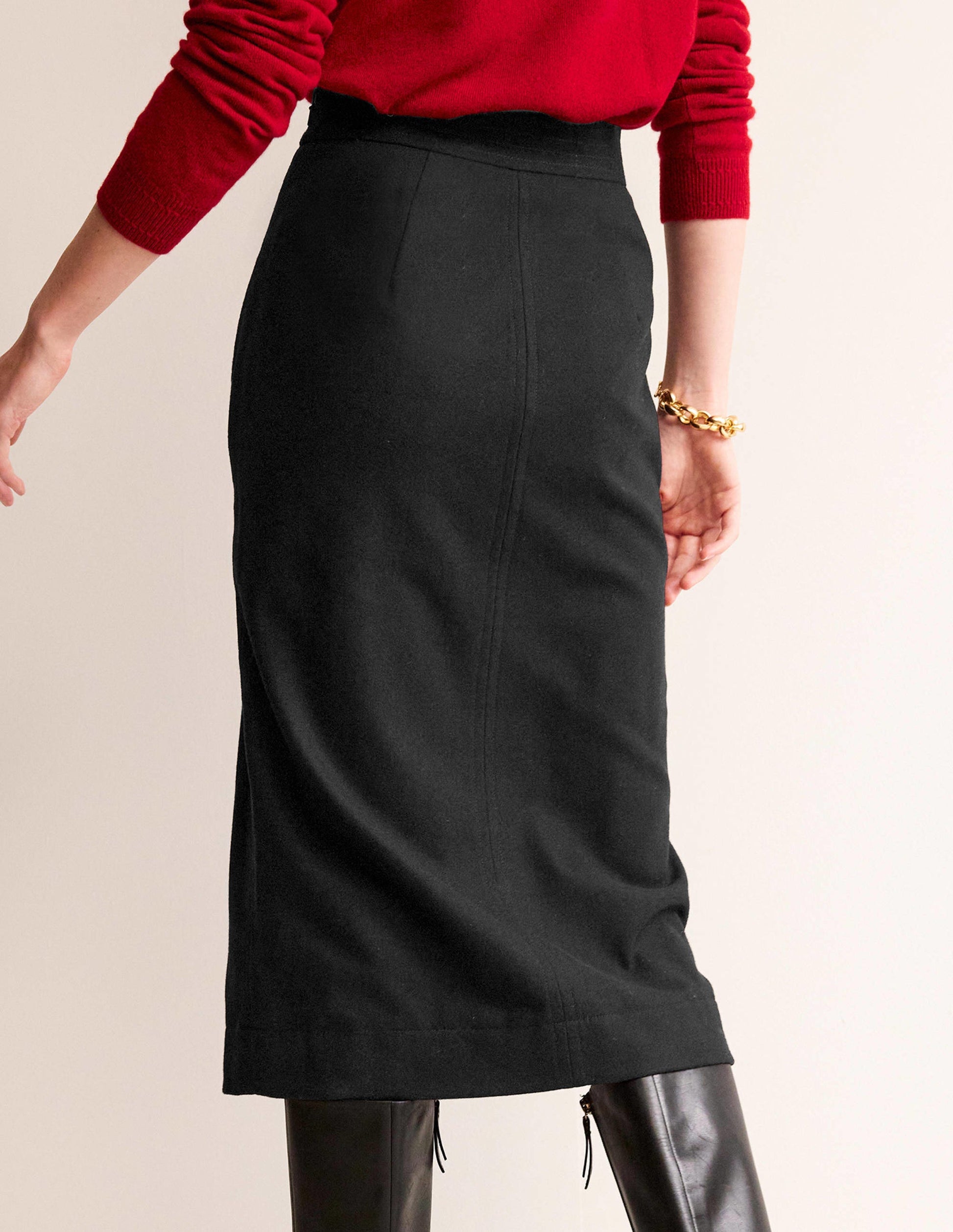 Jupe crayon en laine-Noir-3