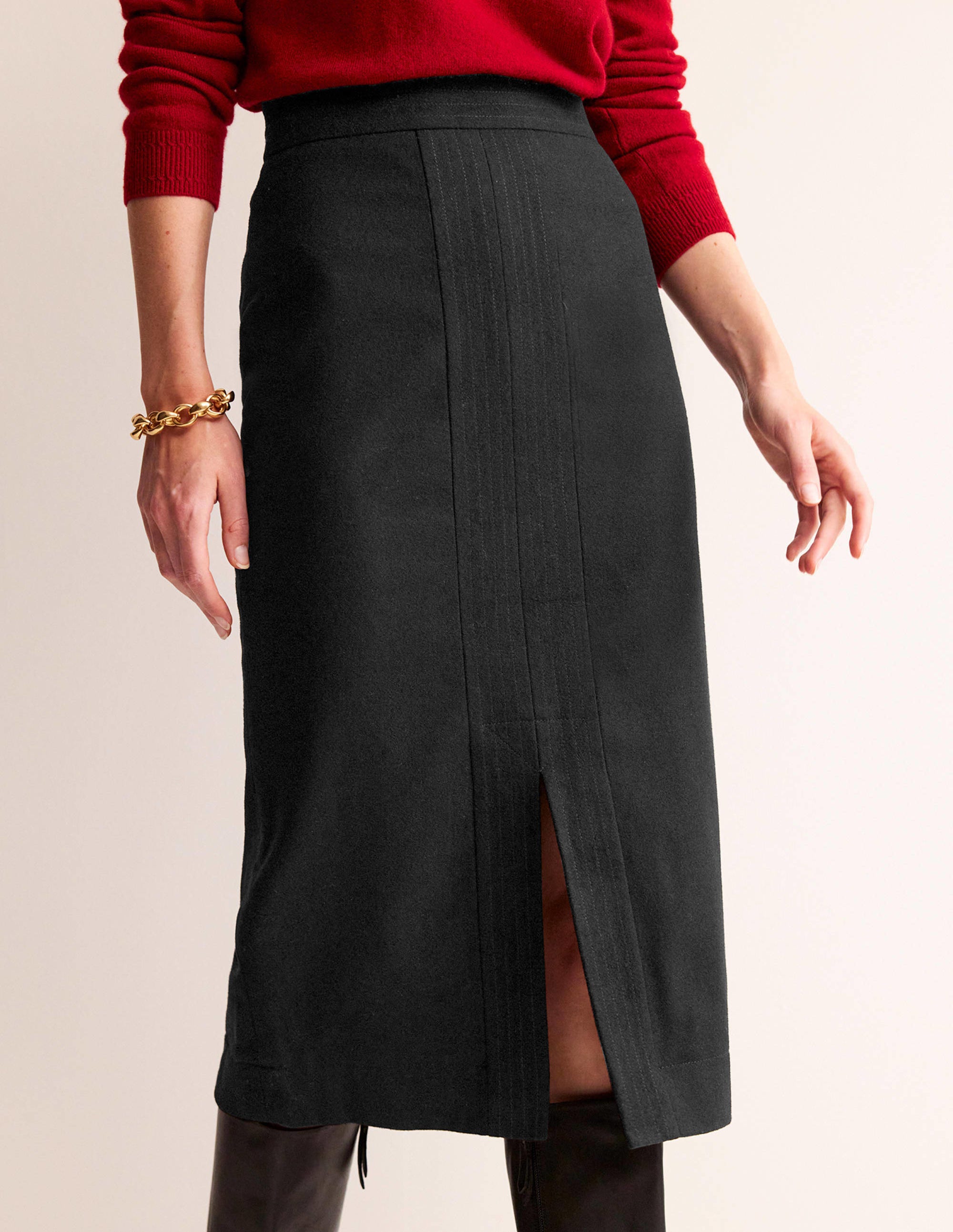 Jupe crayon en laine-Noir - Image 4