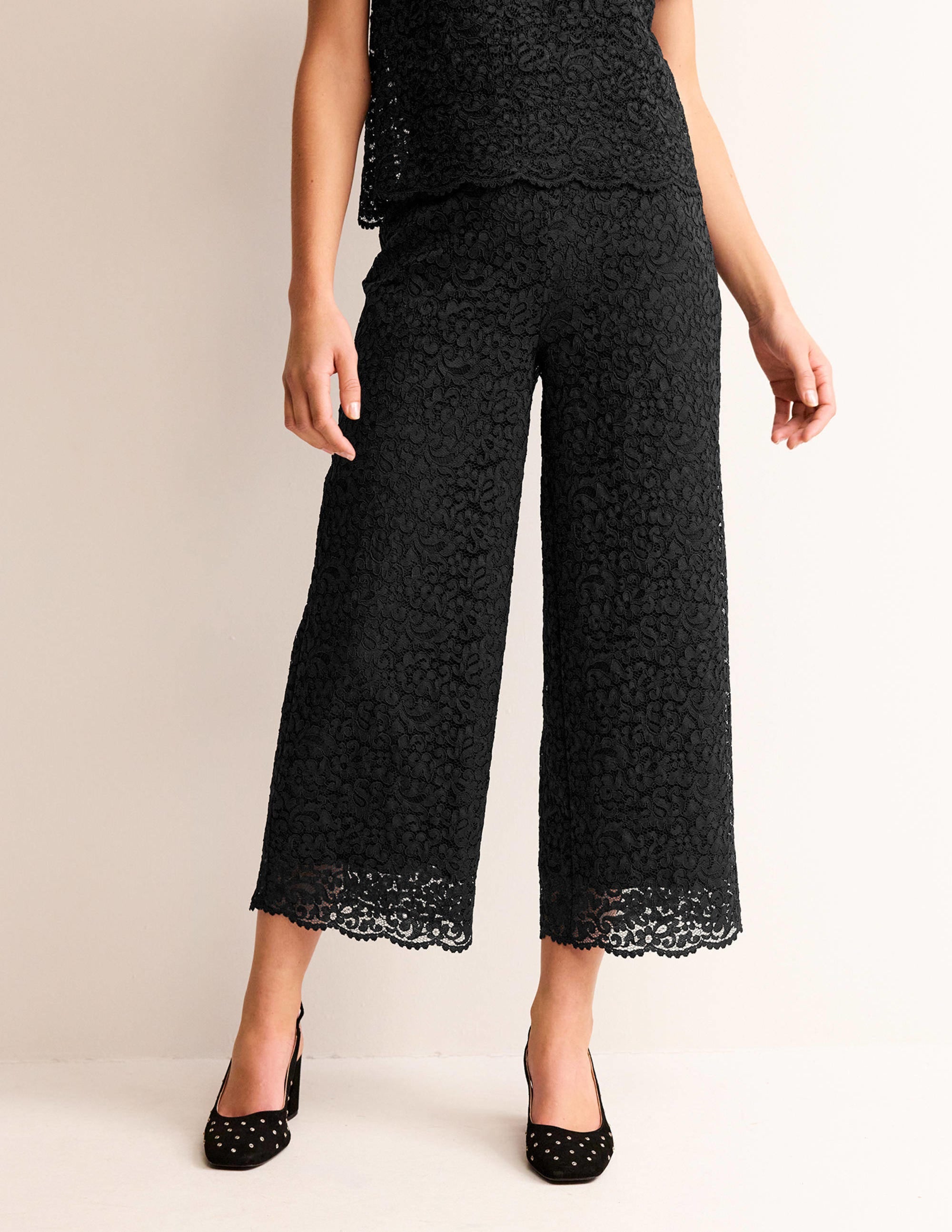 Verkürzte Spitzenhose mit weitem Bein-Schwarz - Image 3