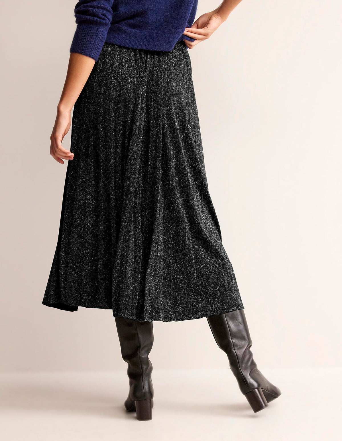 Metallic-Faltenrock aus Jersey-Schwarz Glitzer - Image 3