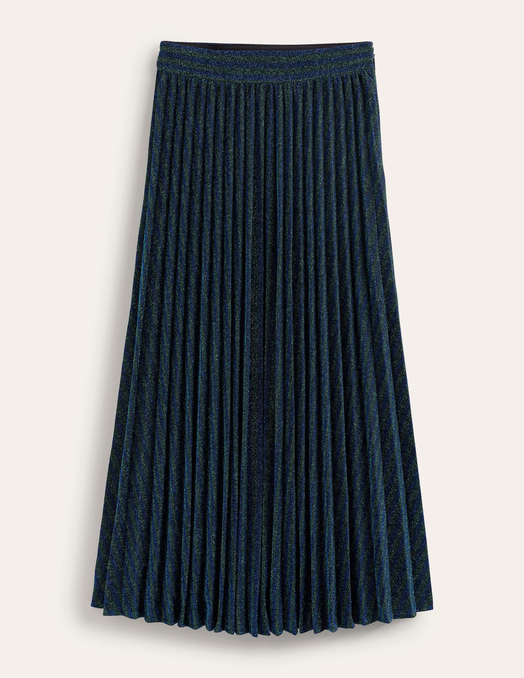 Metallic-Faltenrock aus Jersey-Grün/Marineblau gestreift - Image 5