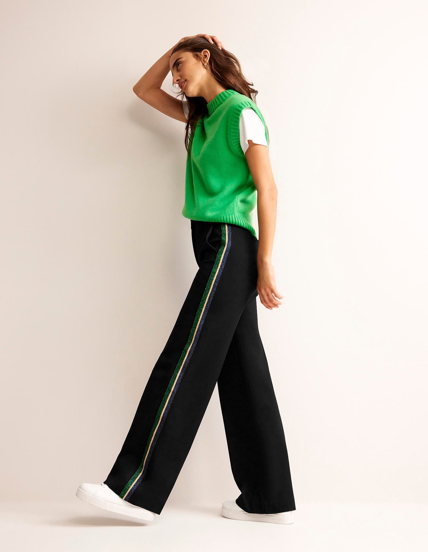 Pantalon Westbourne en point de Rome-Rayé noir métallisé - Image 1