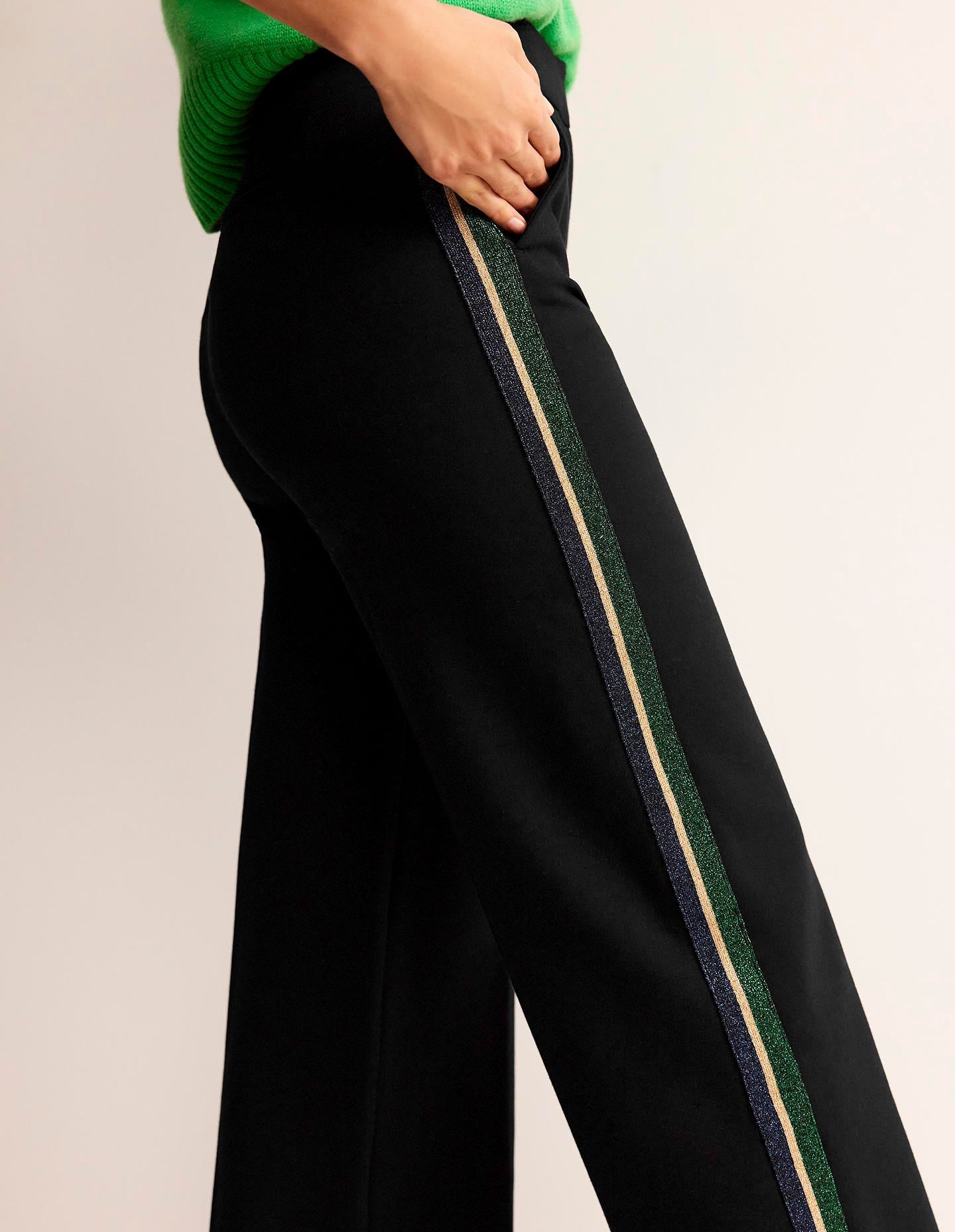 Pantalon Westbourne en point de Rome-Rayé noir métallisé