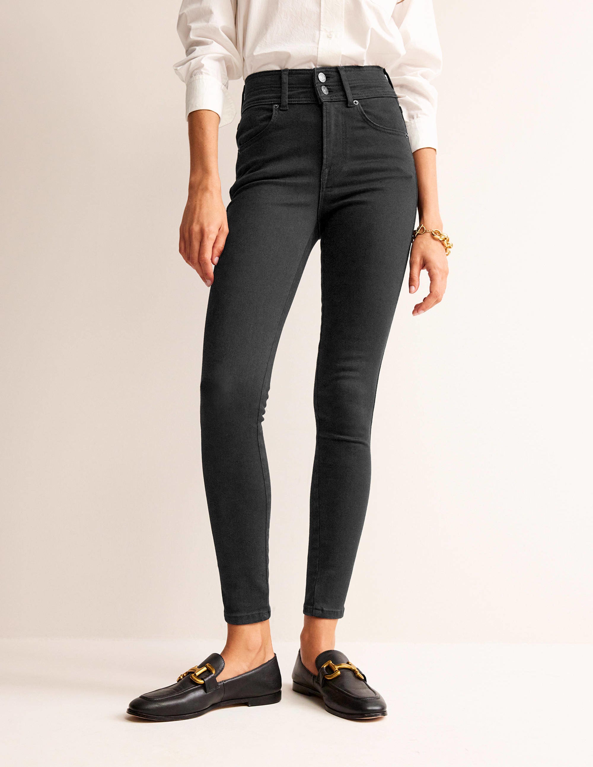 Elegante Röhrenjeans mit mittelhohem Bund-Schwarz - Image 4