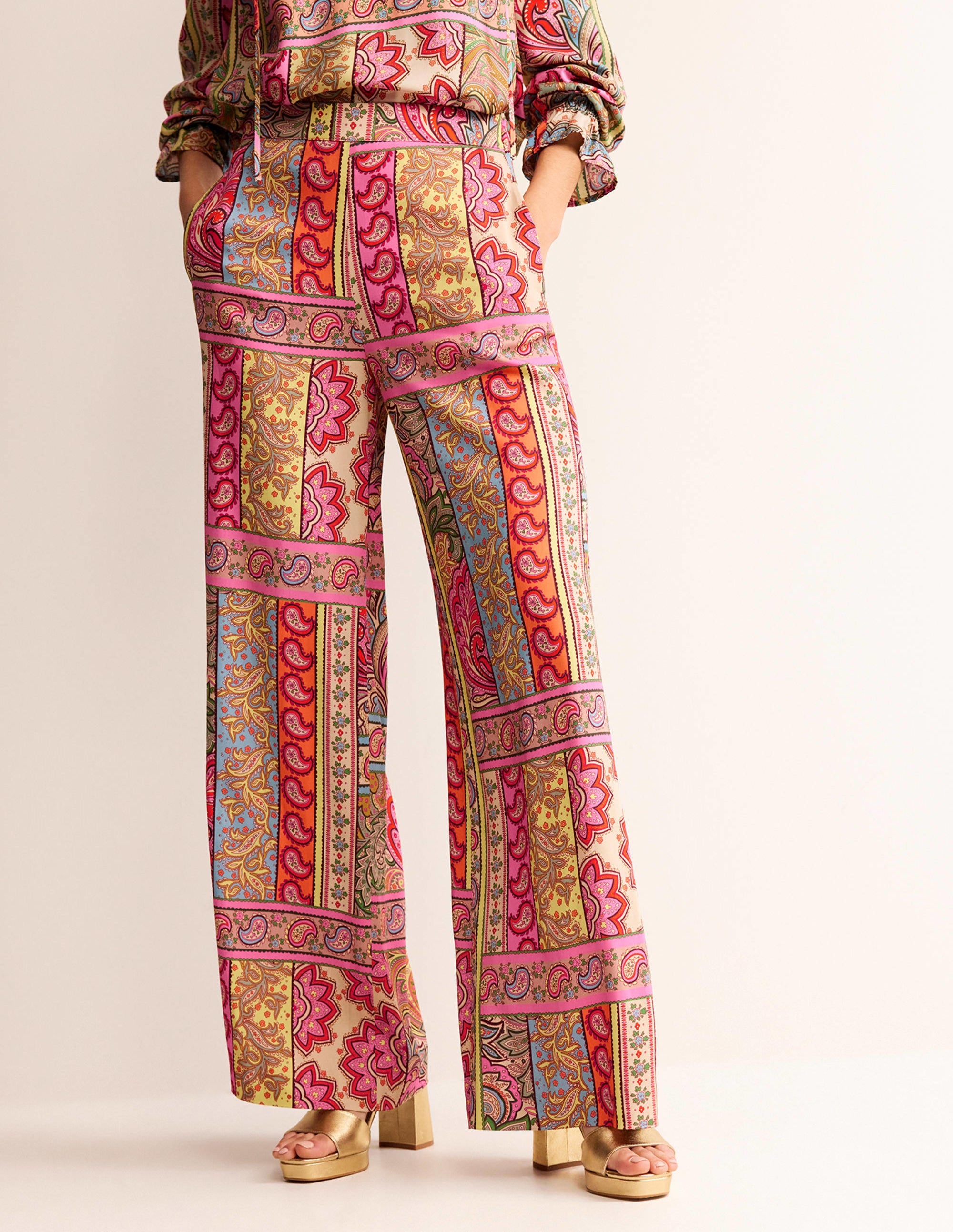 Fließende Hose mit weitem Bein-Bunt, Patchwork - Image 4