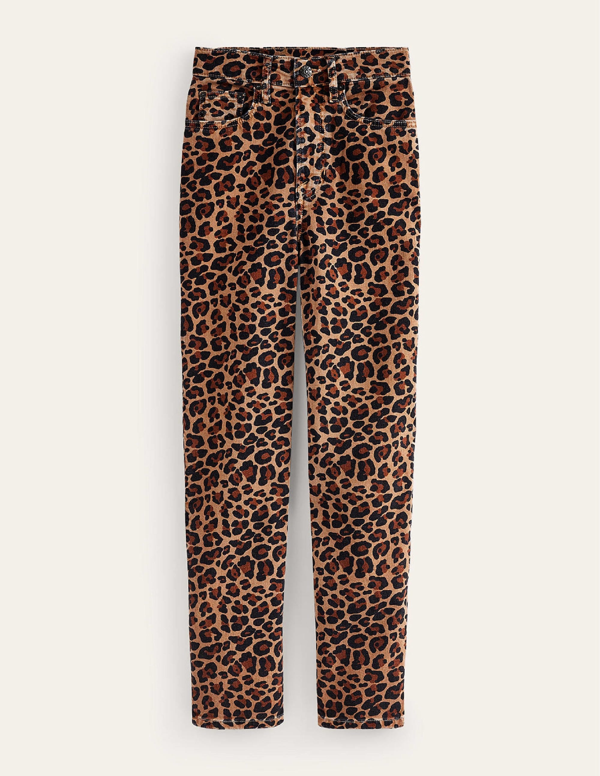 Schmale, bedruckte Jeans mit mittelhohem Bund-Kamelbraun, Gepard Pop - Image 7