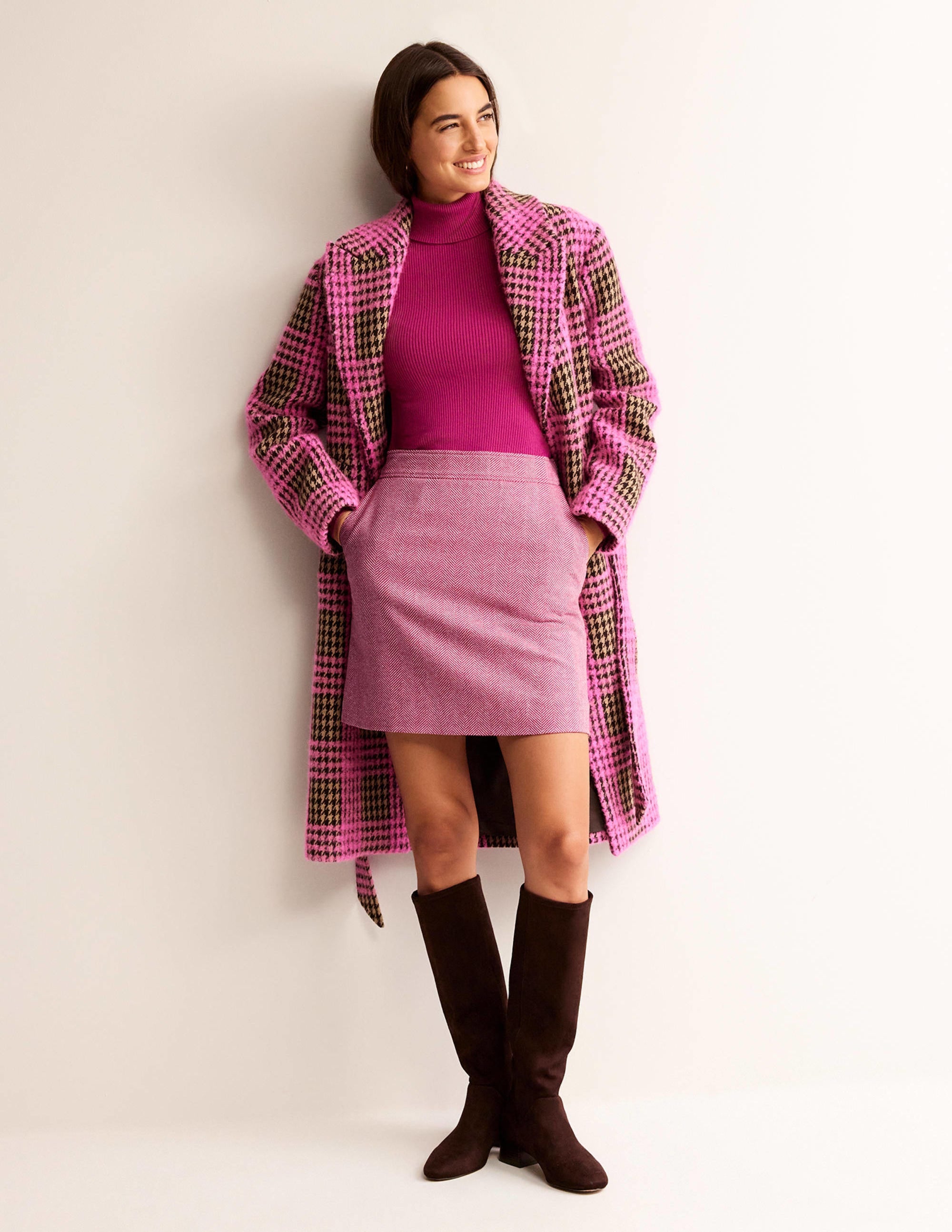 Estella Tweed-Minirock-Rosa Fischgrätenmuster - Image 5