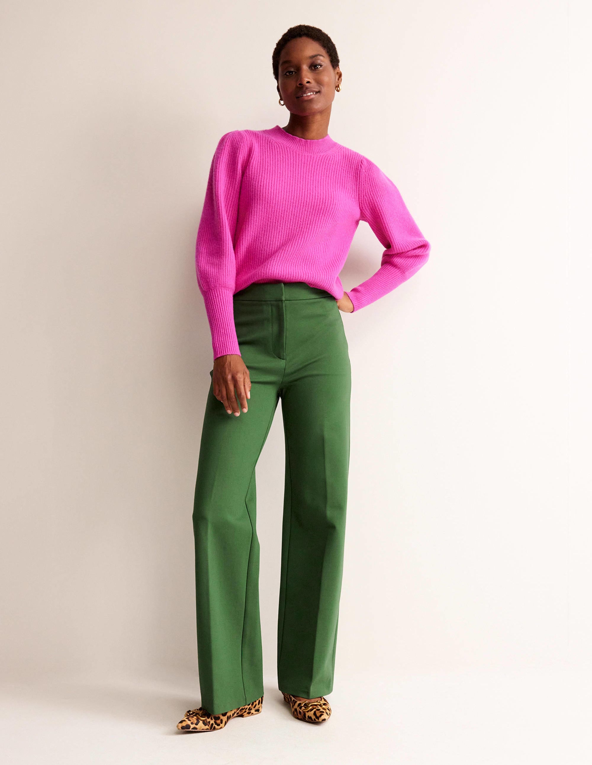 Pantalon Westbourne en point de Rome-Vert hivernal - Image 1