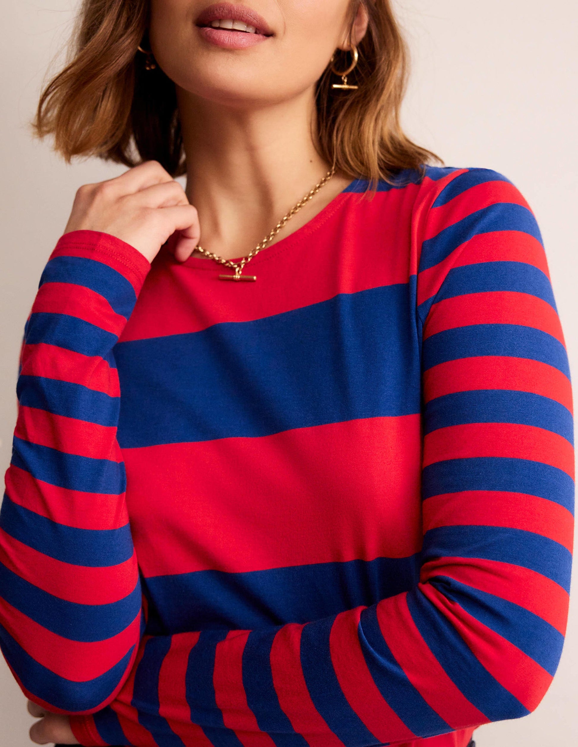 Bea Long Sleeve Breton-Dark Colbalt and Hot Pepper-2
