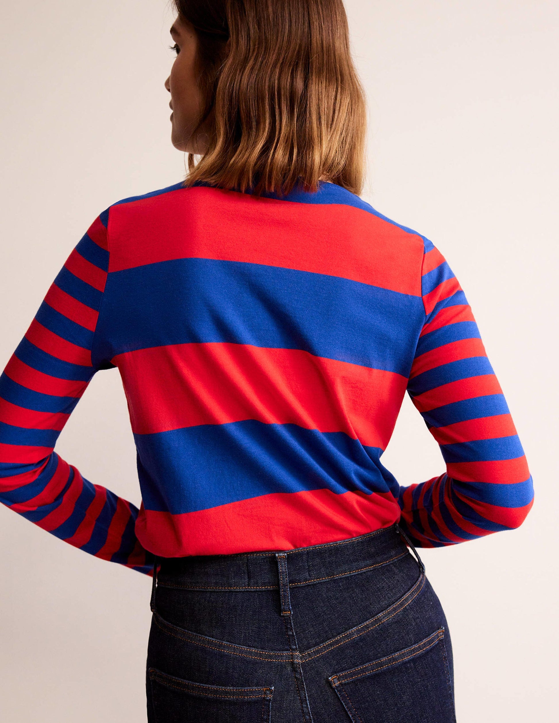 Bea Long Sleeve Breton-Dark Colbalt and Hot Pepper-3