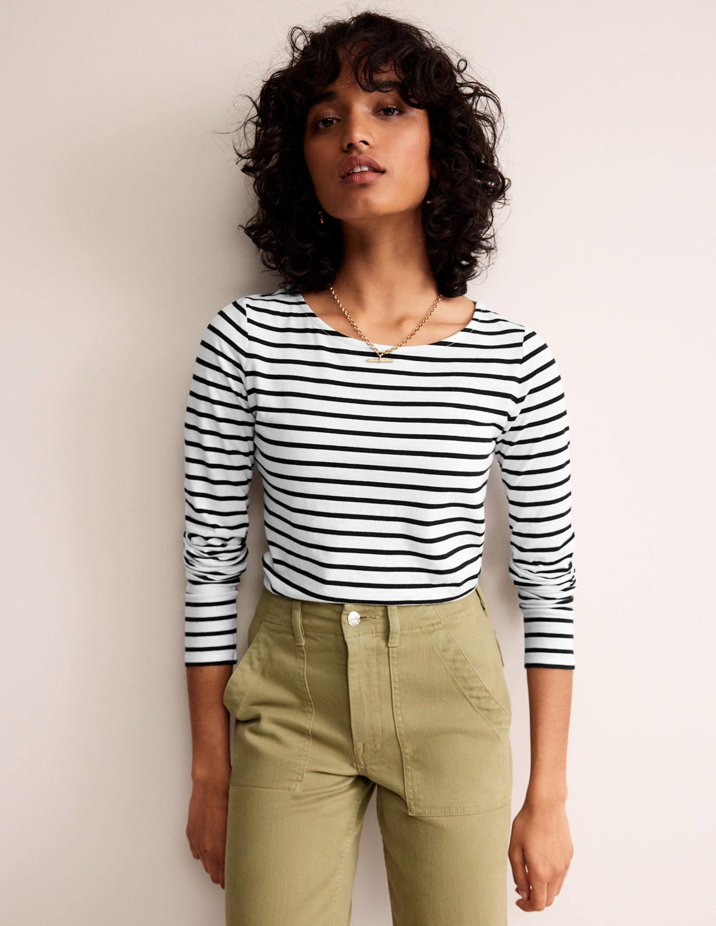 Ella Long Sleeve Breton-Ivory, Black