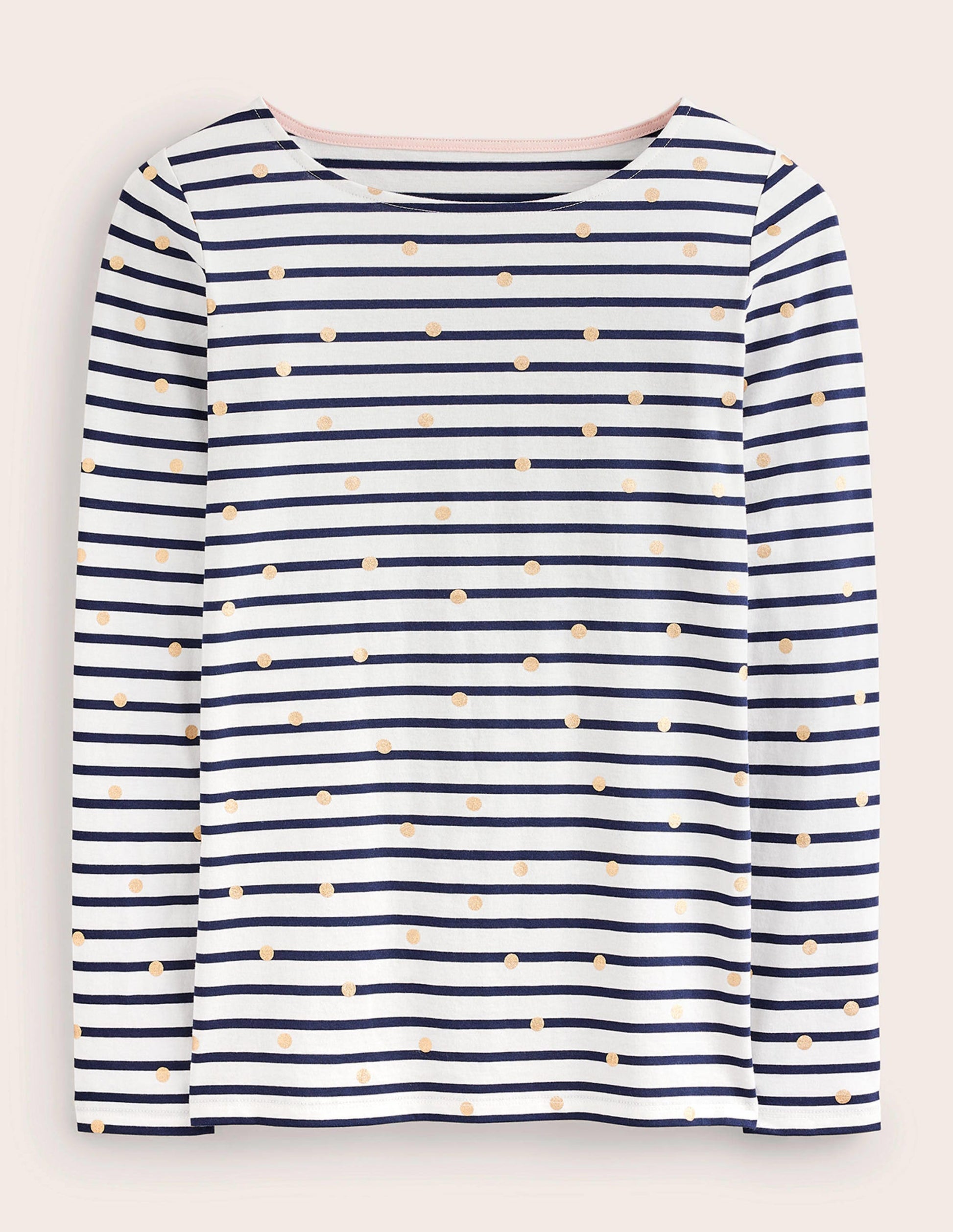 Ella Breton-Shirt mit langen Ärmeln-Naturweiß, Marineblau Folien-Punkte-8