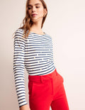 Ella Breton-Shirt mit langen Ärmeln-Naturweiß, Marineblau Folien-Punkte