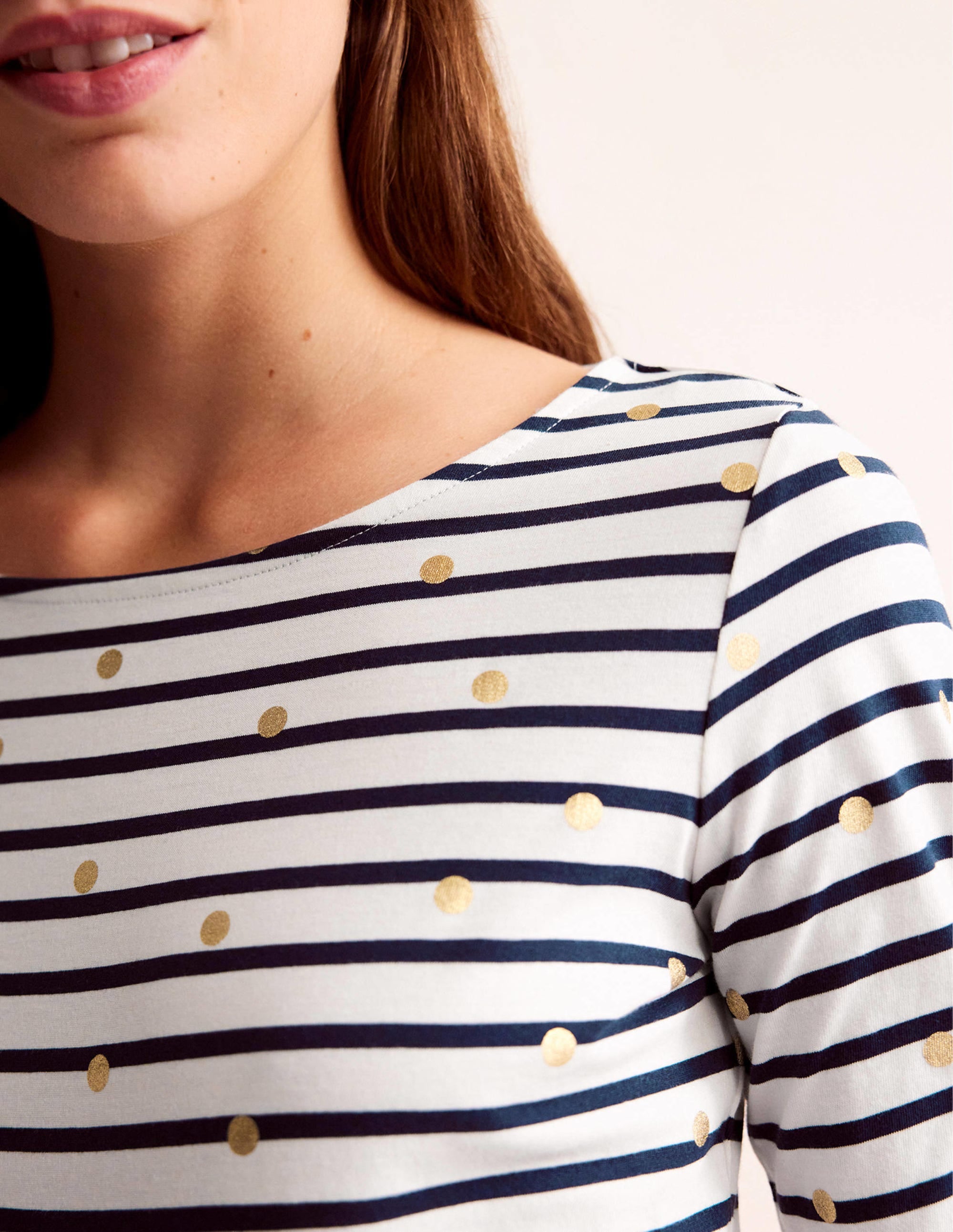 Ella Breton-Shirt mit langen Ärmeln-Naturweiß, Marineblau Folien-Punkte - Image 2