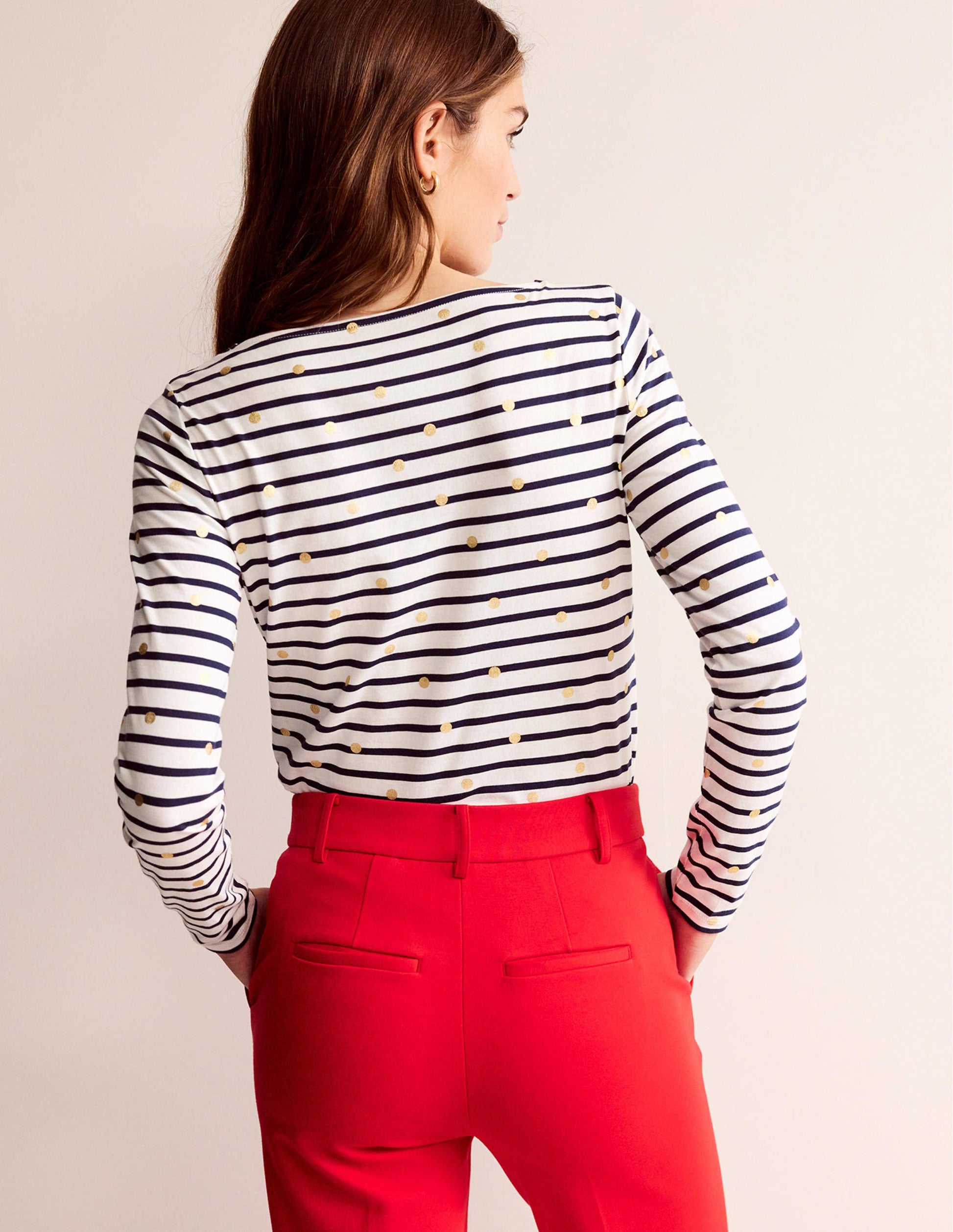 Ella Breton-Shirt mit langen Ärmeln-Naturweiß, Marineblau Folien-Punkte-3