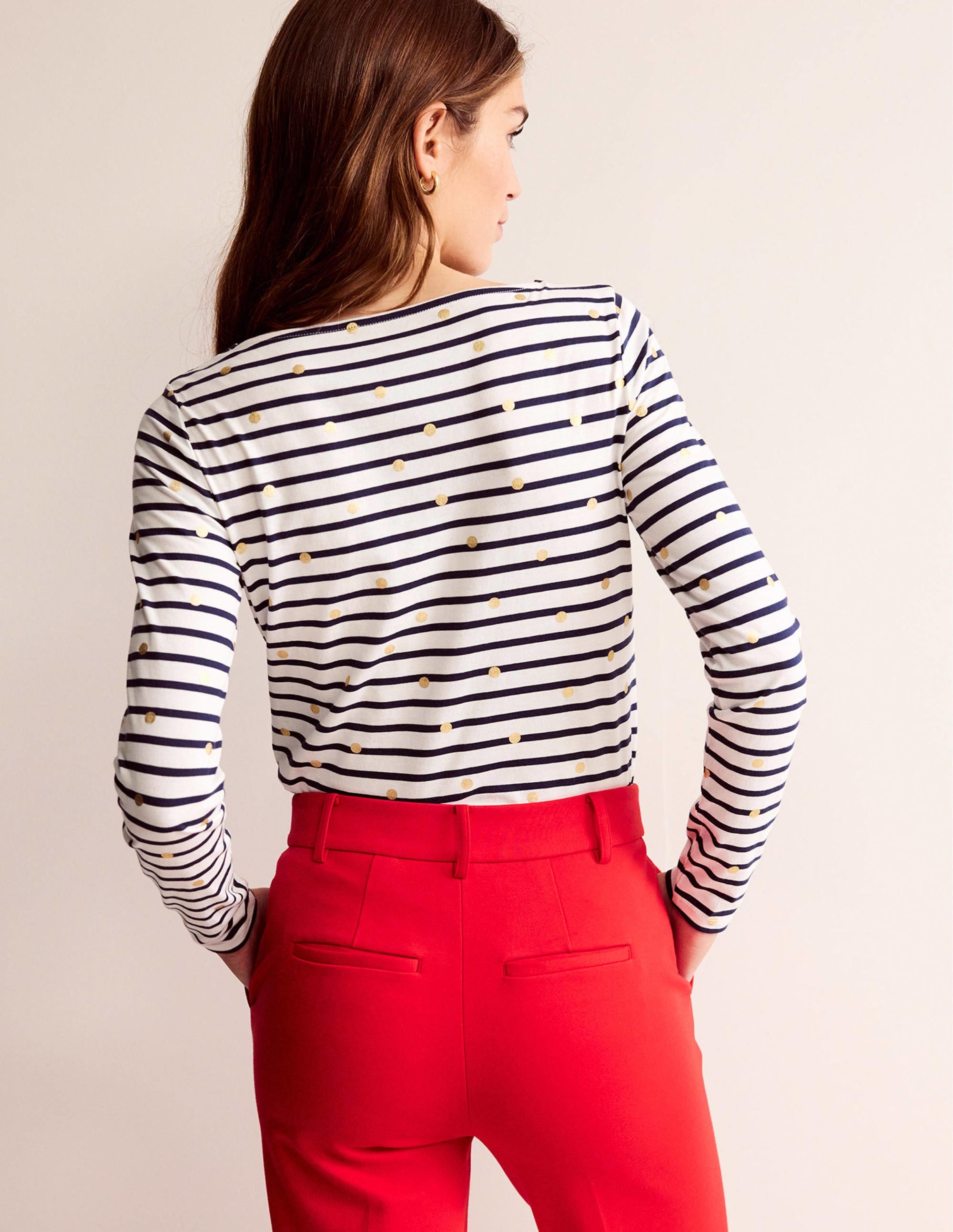 Ella Breton-Shirt mit langen Ärmeln-Naturweiß, Marineblau Folien-Punkte - Image 3