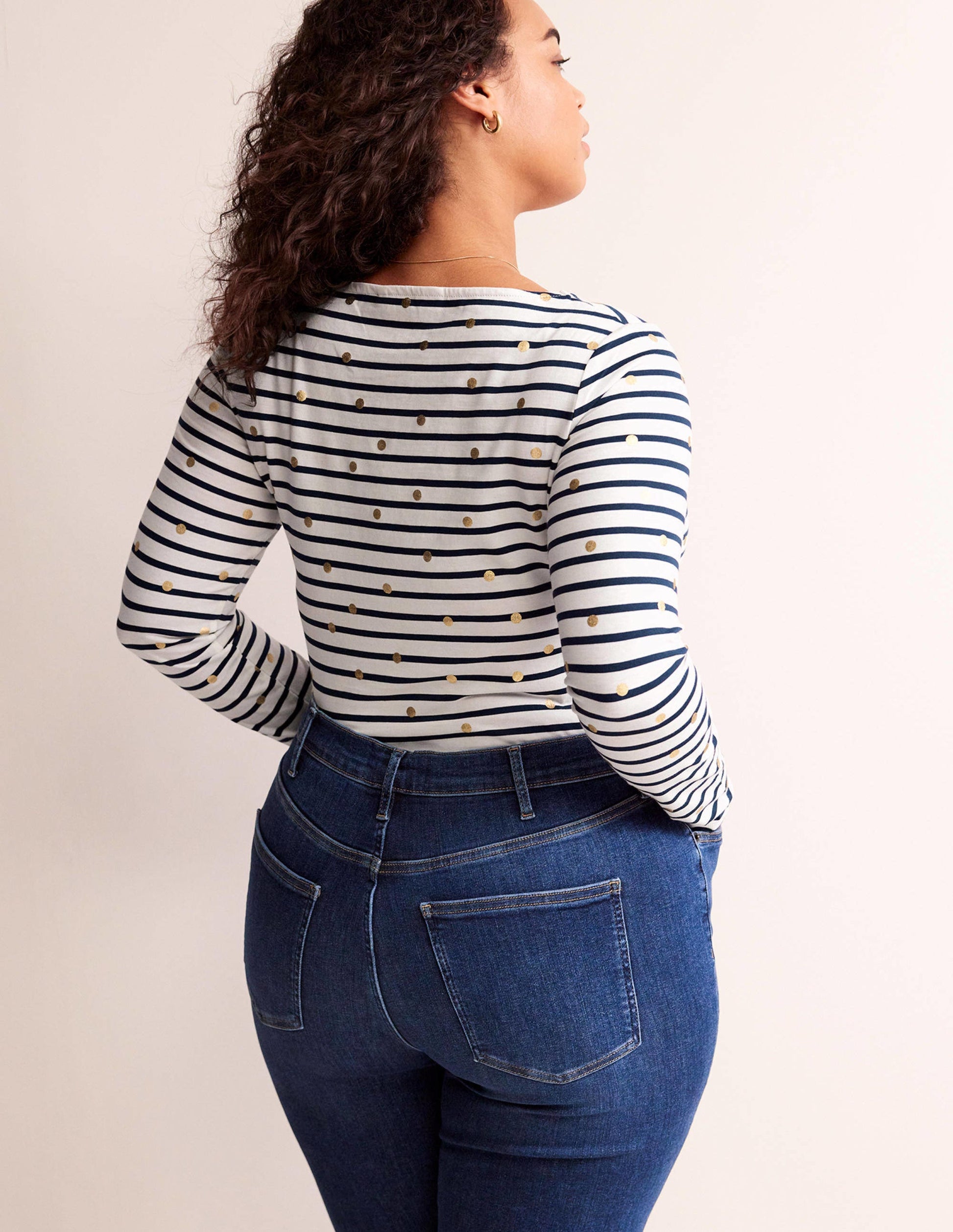 Ella Breton-Shirt mit langen Ärmeln-Naturweiß, Marineblau Folien-Punkte-6