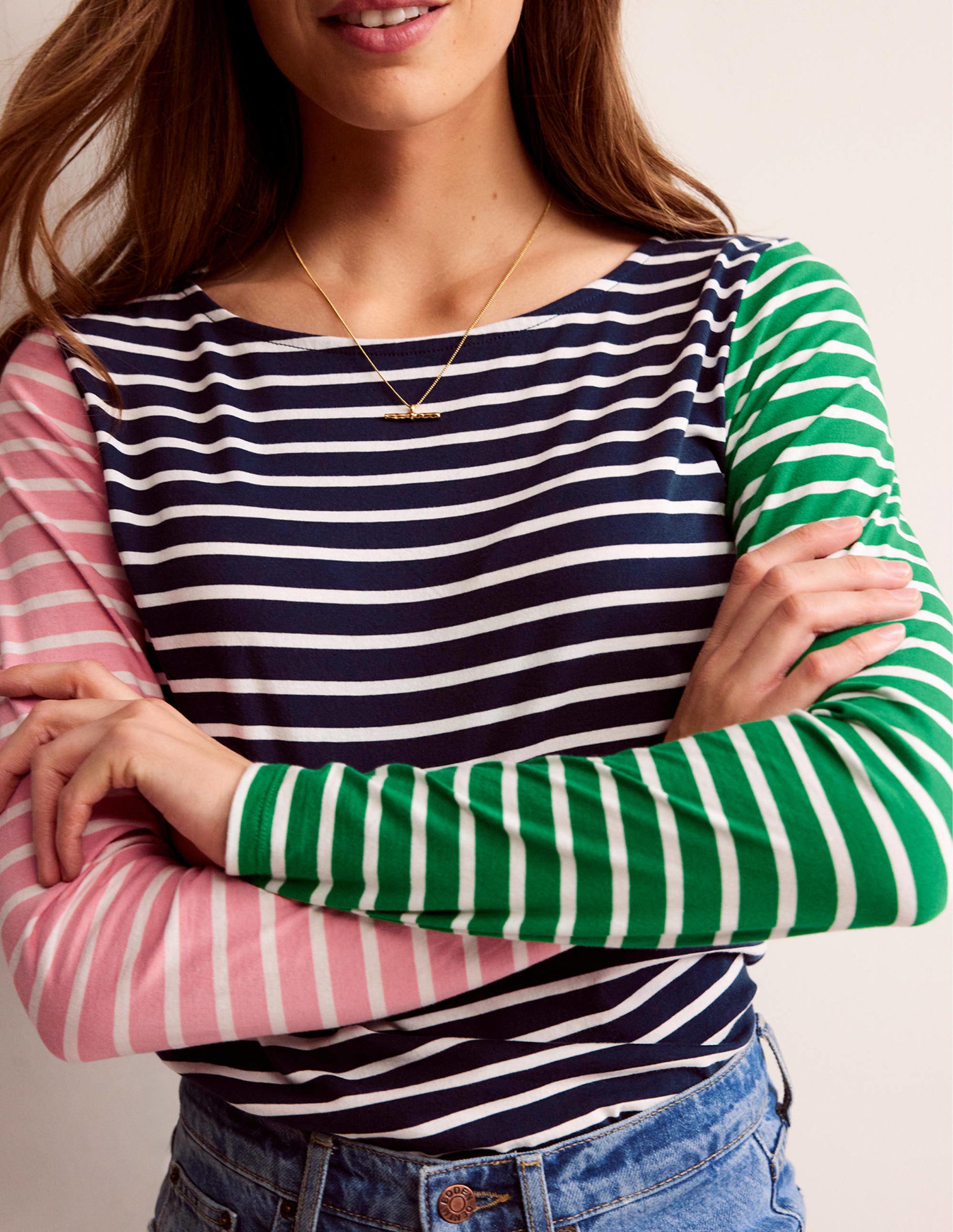 Ella Long Sleeve Breton-Green, Navy Hotch - Image 2